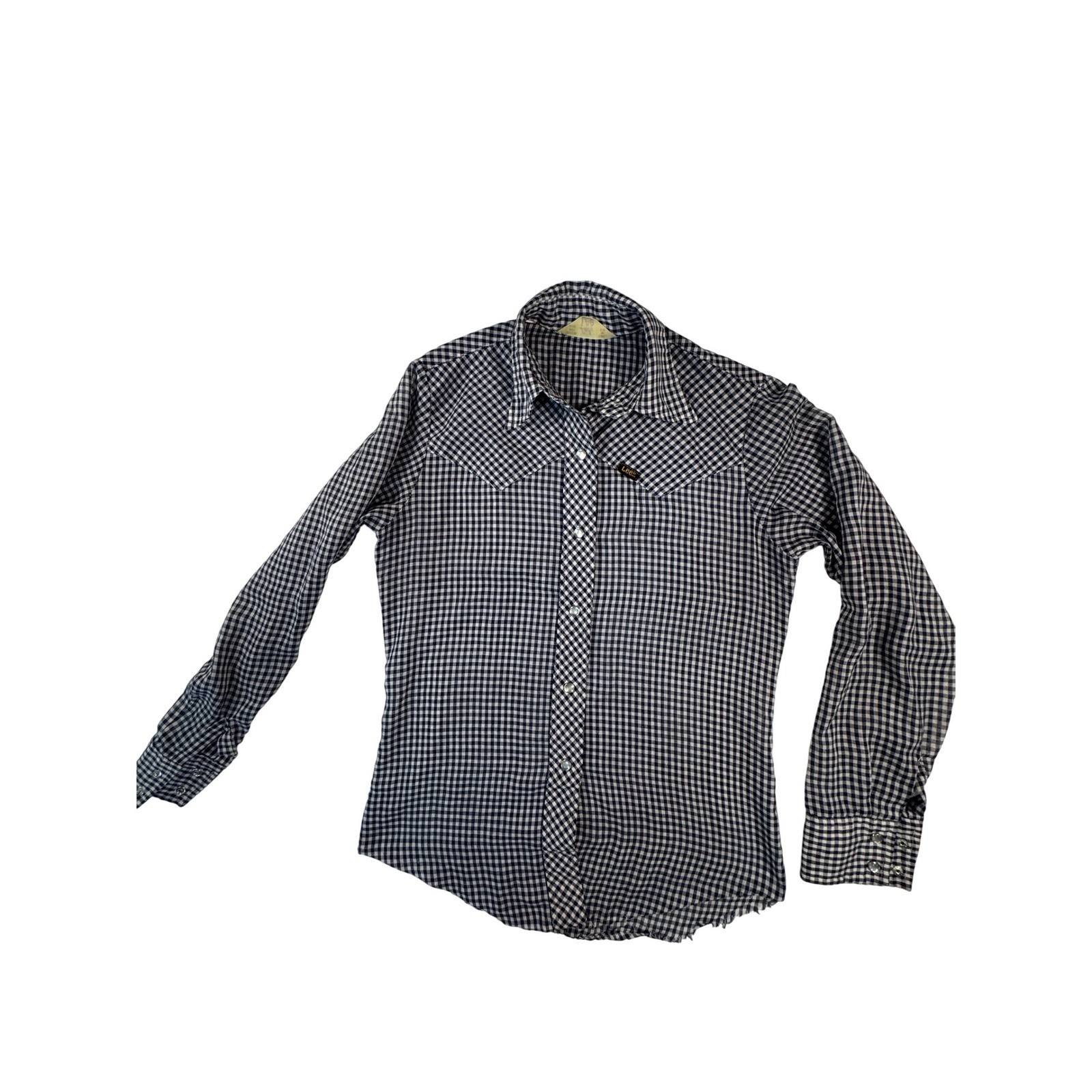 Lee Western Shirt Womens 9/10 Blue Gingham Pearl Snap Vintage Lady Lee USA Fair