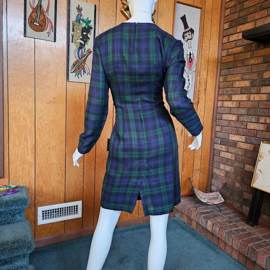 Vtg 90s Power Suit Office Plaid Mini Skirt Sexy Secretary Wiggle Sheath Dress M