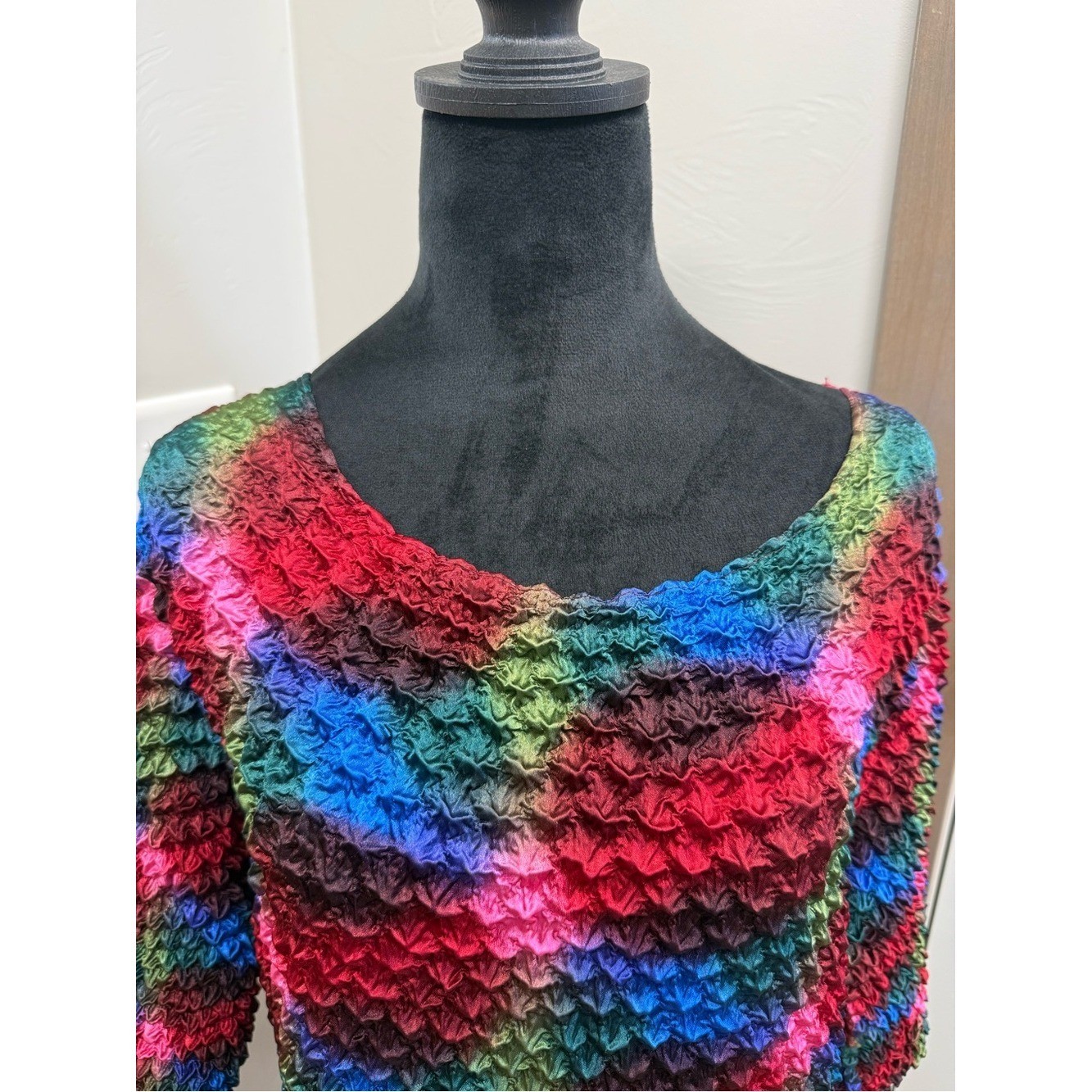 Vintage Periscope Popcorn Shirt Stretch OSFM Rainbow Y2K Grunge Tunic 3/4 Sleeve