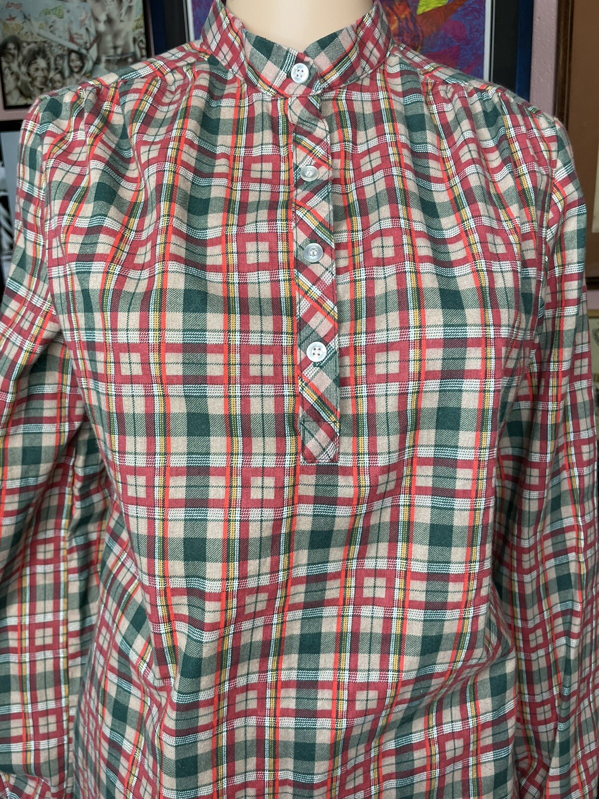 1960s Lucky Winner Plaid Cotton Blouse