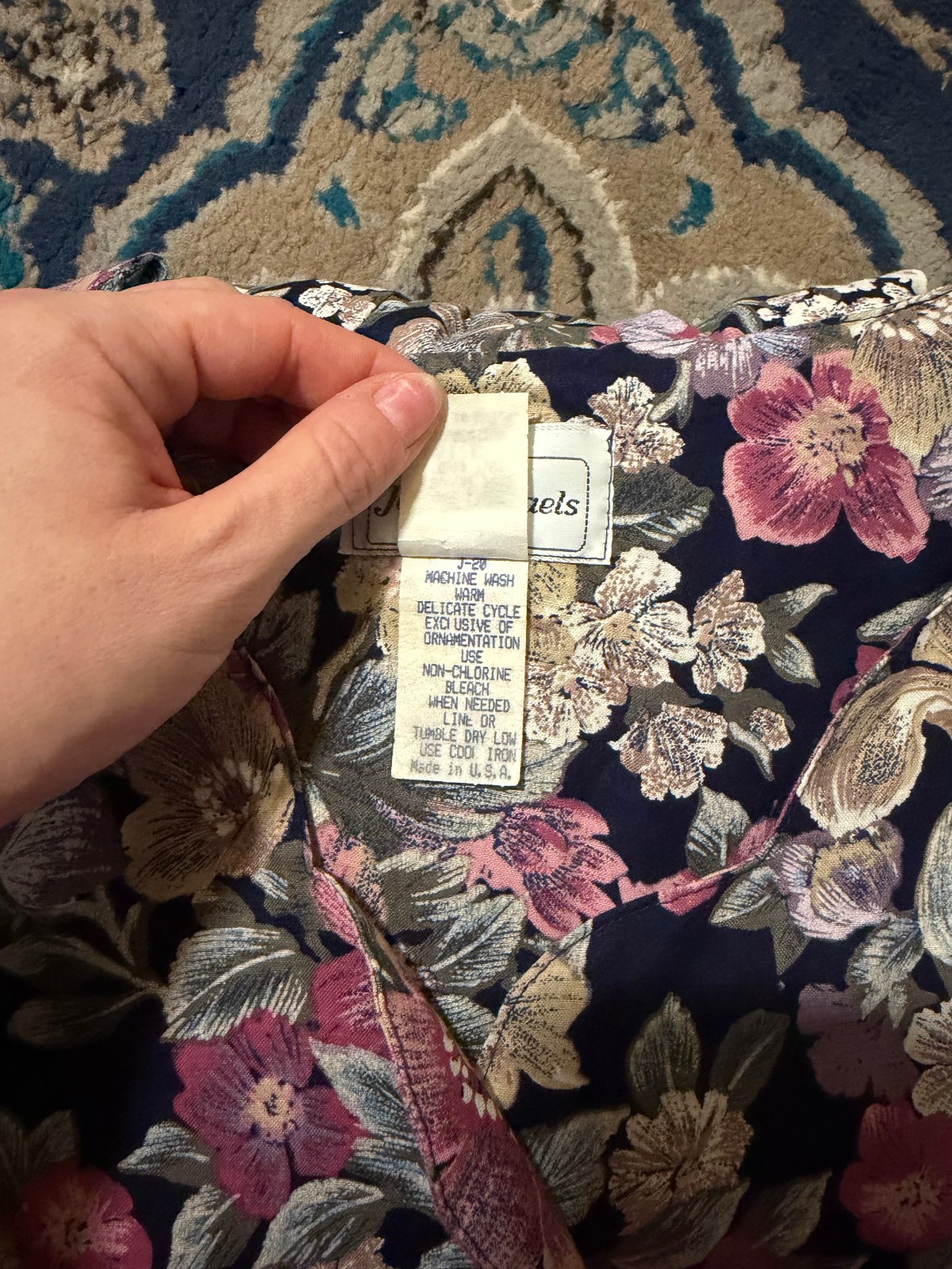 Vintage 80s-90s Jodi Michaels navy floral basque waist dress US7