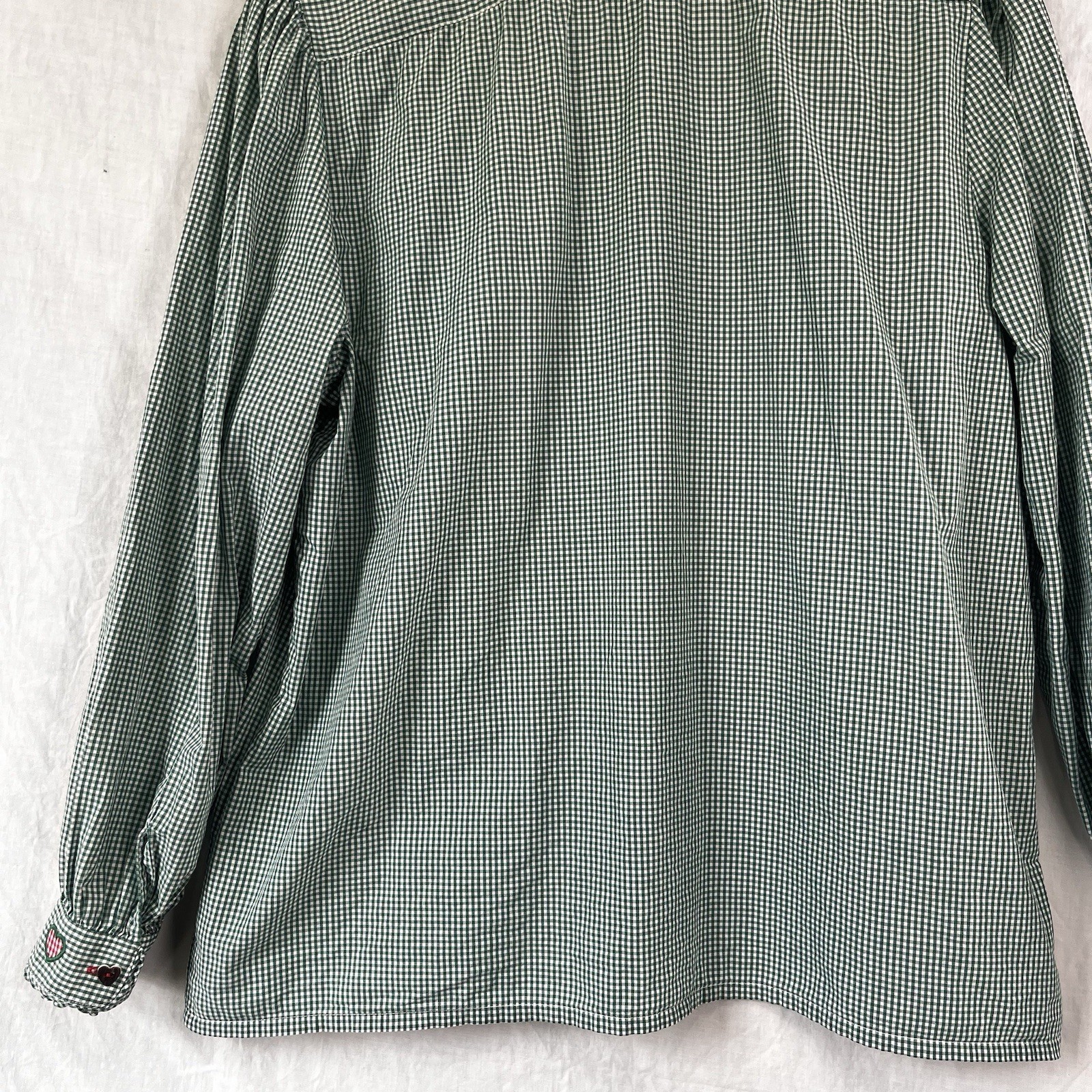Hammerschmid Vintage Gingham Shirt Women Medium German Cotton Blouse Hearts Cute