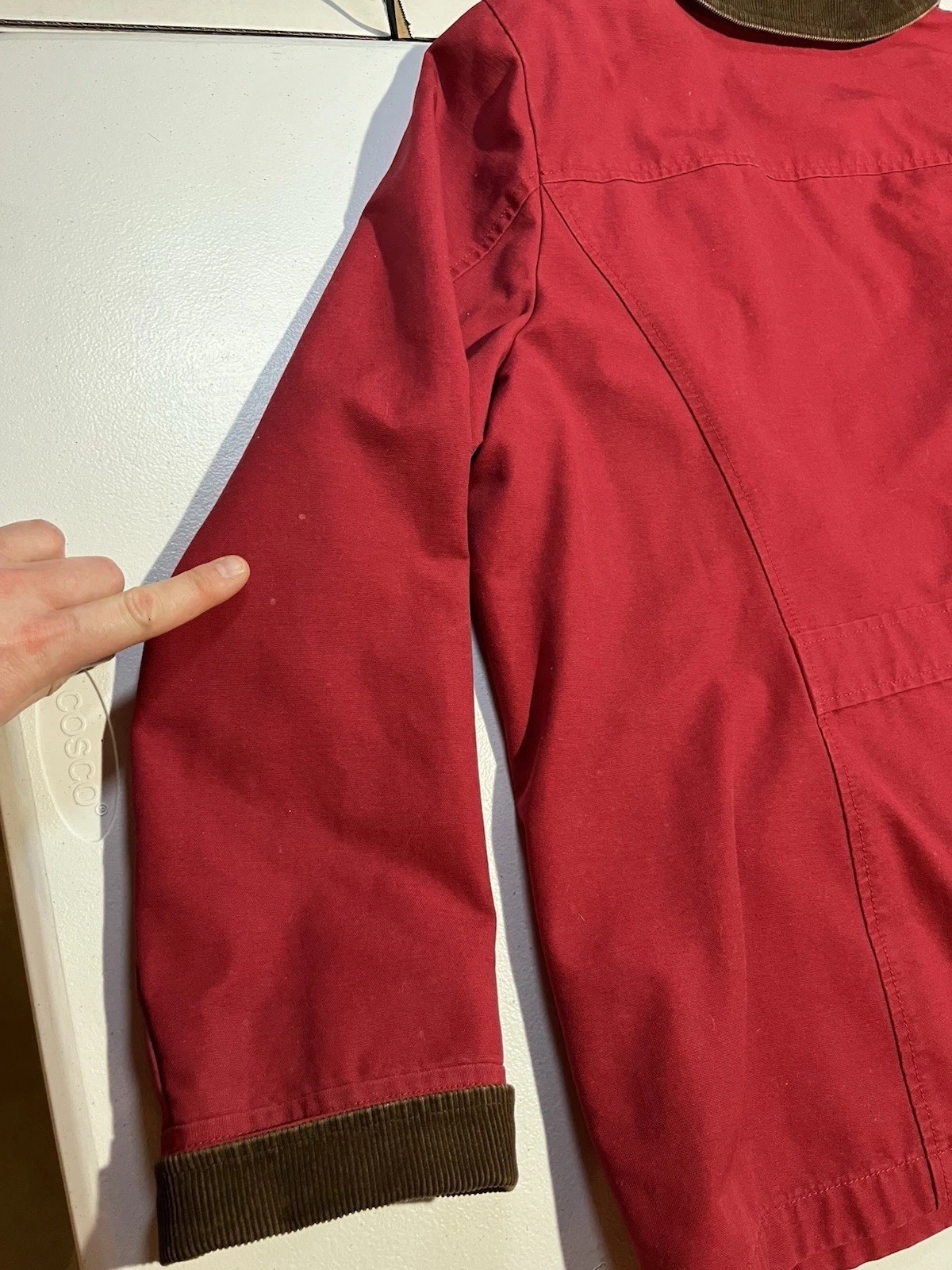 vtg LL Bean Womens XL 1X Red Chore Coat Barn Field Jacket Plaid Lined Corduroy
