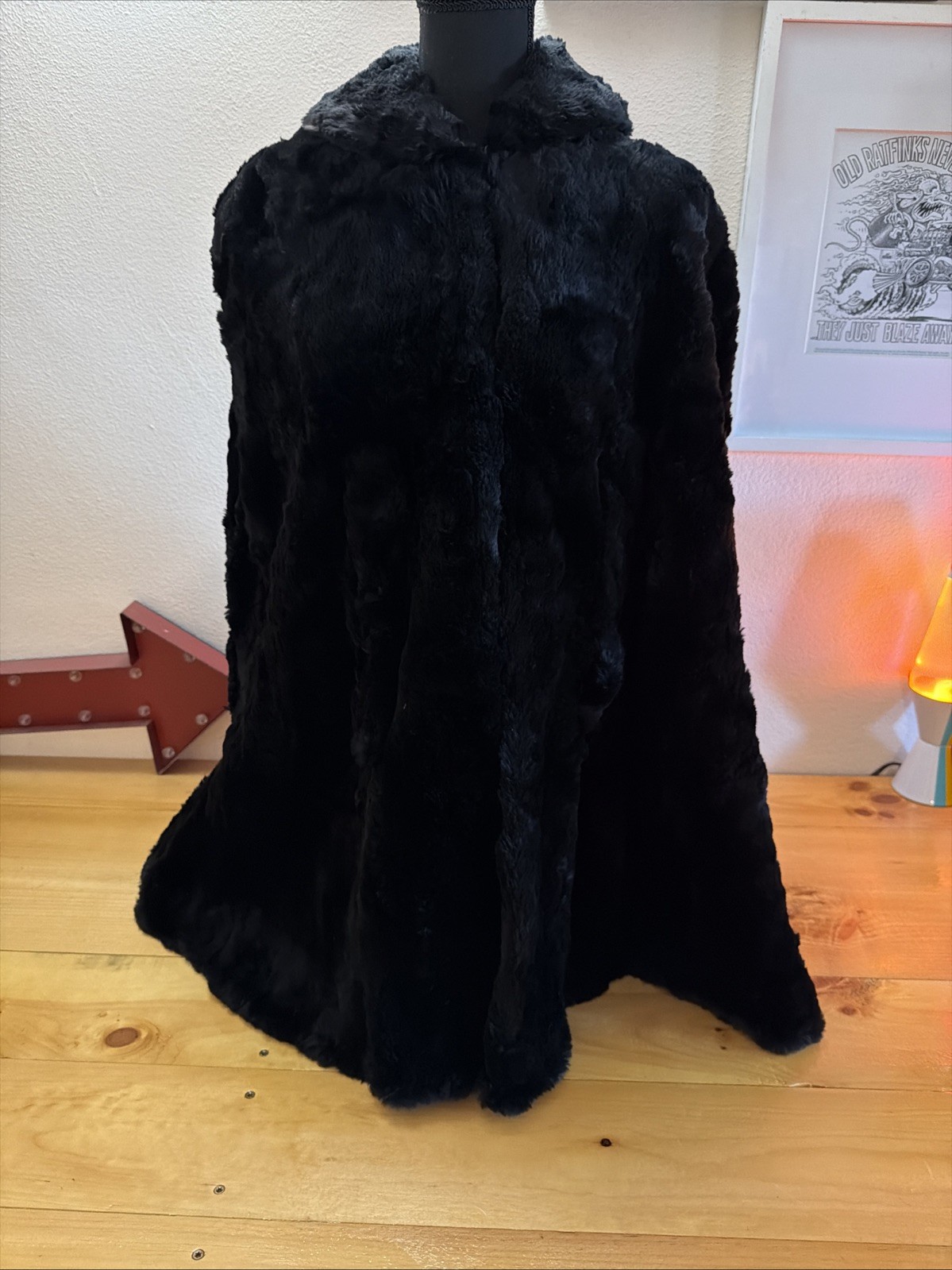 Vintage 1950s Genuine Black Mink Fur Opera Cape One Size