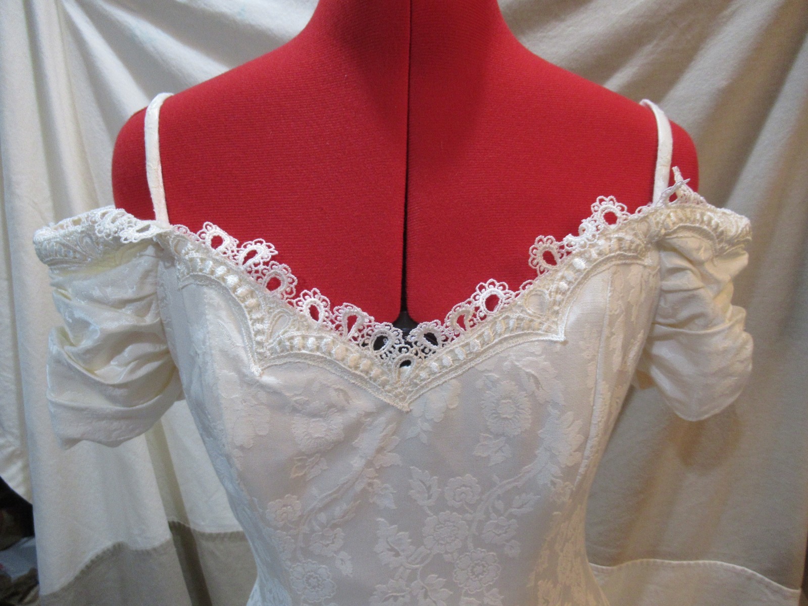 Vintage 80s party dress, white brocade, Karen Lucas for Niki, size S?