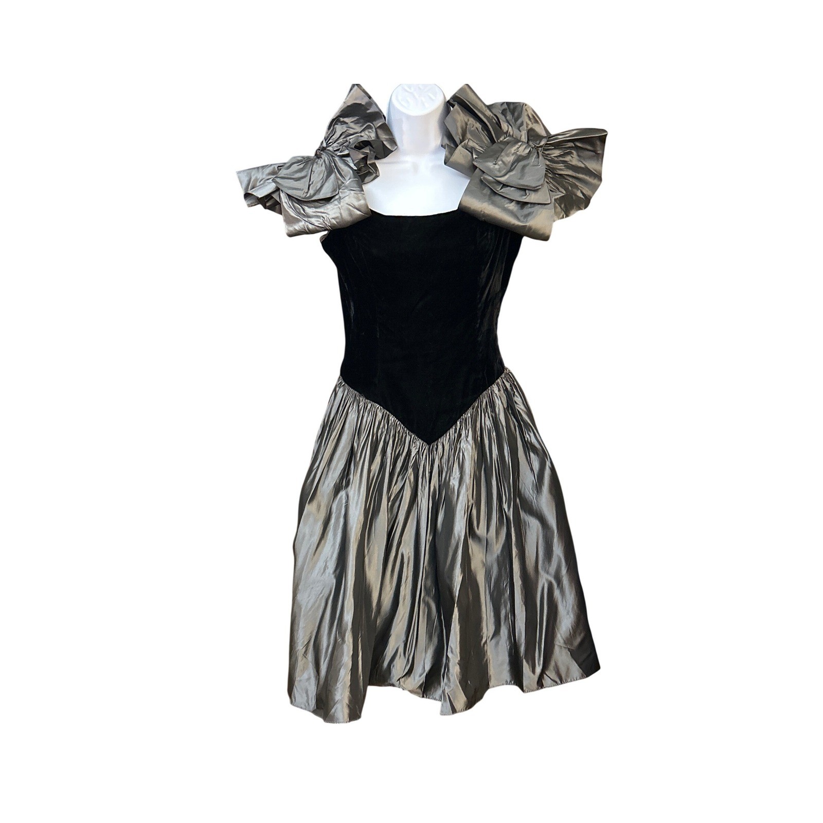 80s Vintage Velvet Taffeta Statement Dress Bows Prom Cocktail Metallic Dramatic