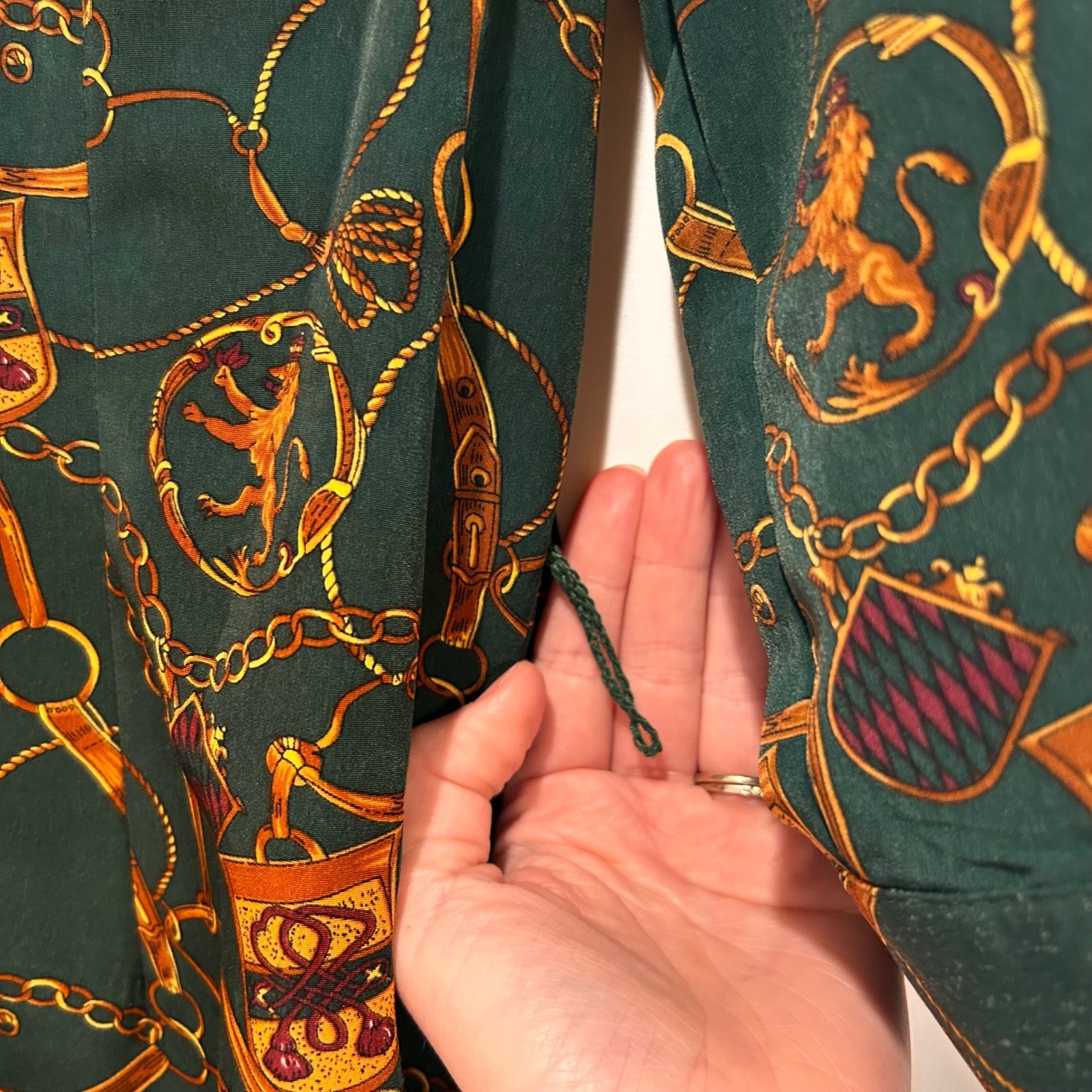 Vintage Darian Green Equestrian Print Shirt Dress Women’s 12 Old Money Heritage