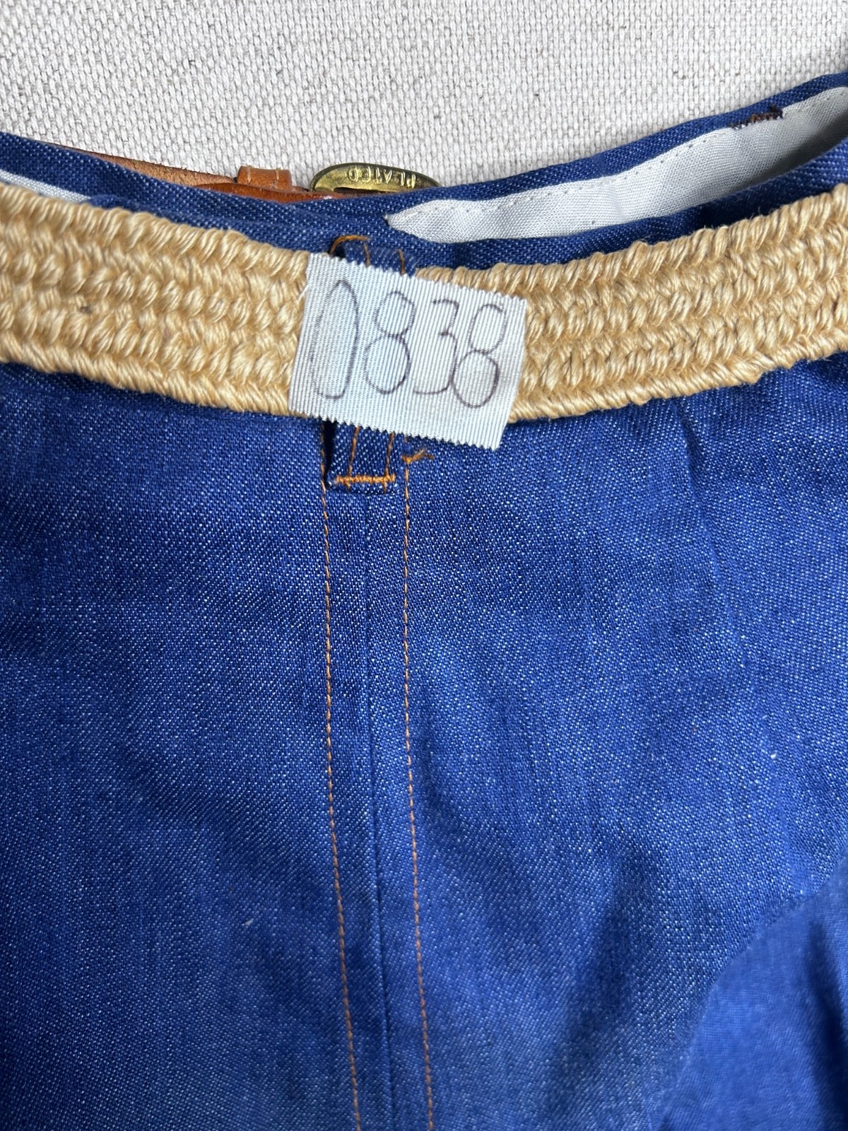 VTG 70s Sears Denim Culottes Skort High Waist Wide Leg Shorts Belted Sz 24 25 26