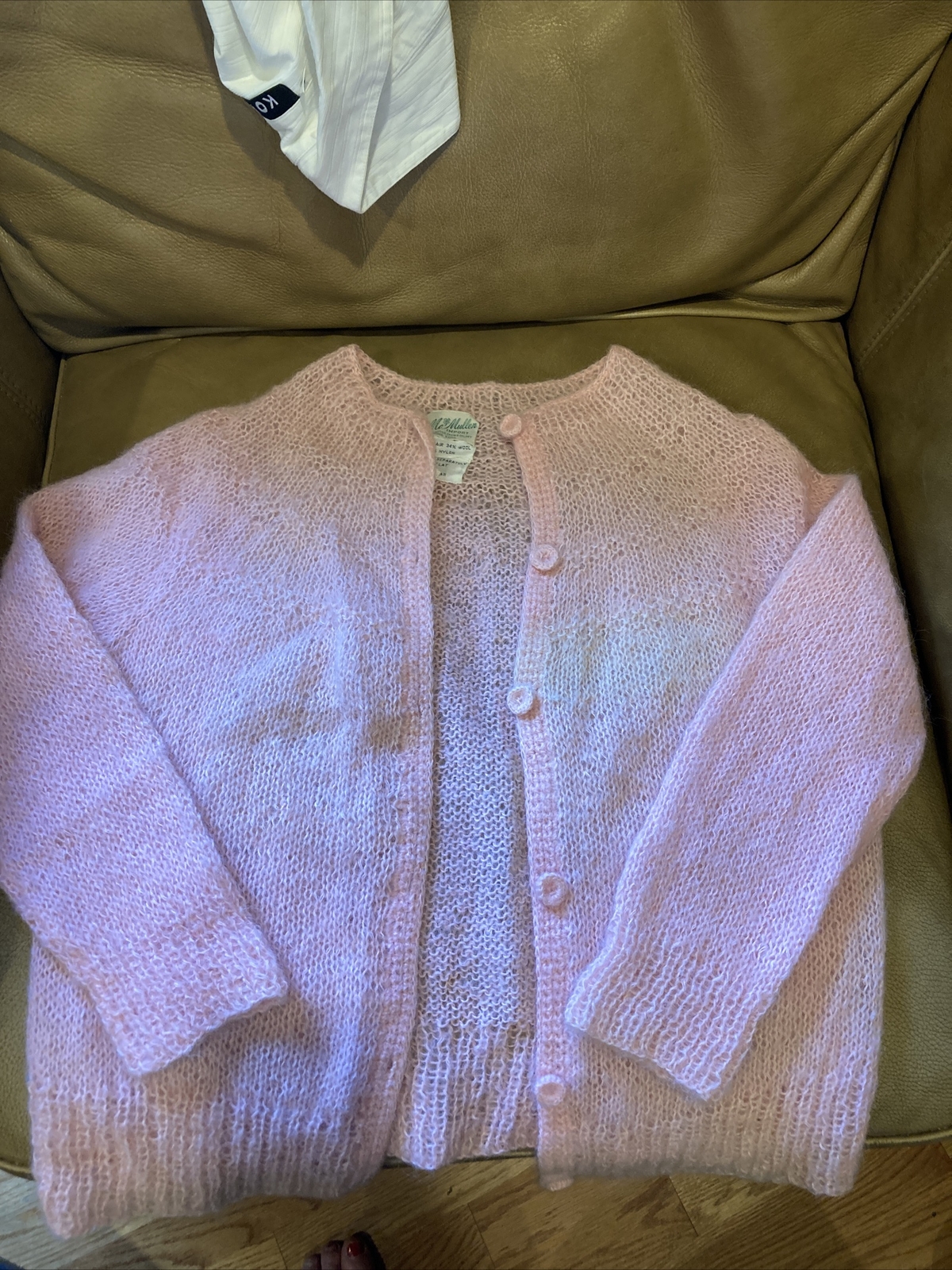 Vintage 1950’s McMullen Import Pink Hand Knit Mohair Blend Cardigan Fab! Sz M