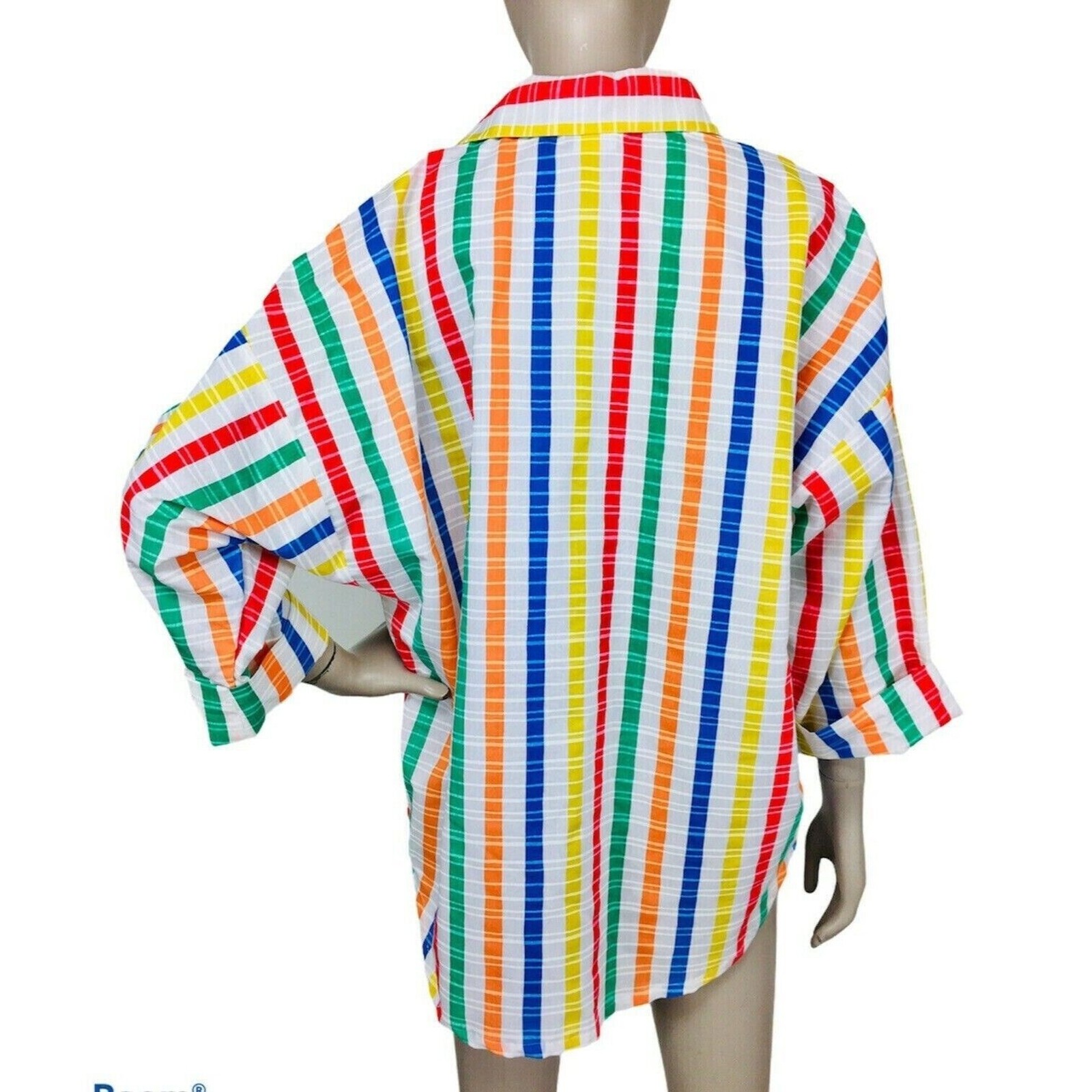 Vintage 60s 70s Jon Woods Rainbow Striped Collared Button-Down Shirt Medium