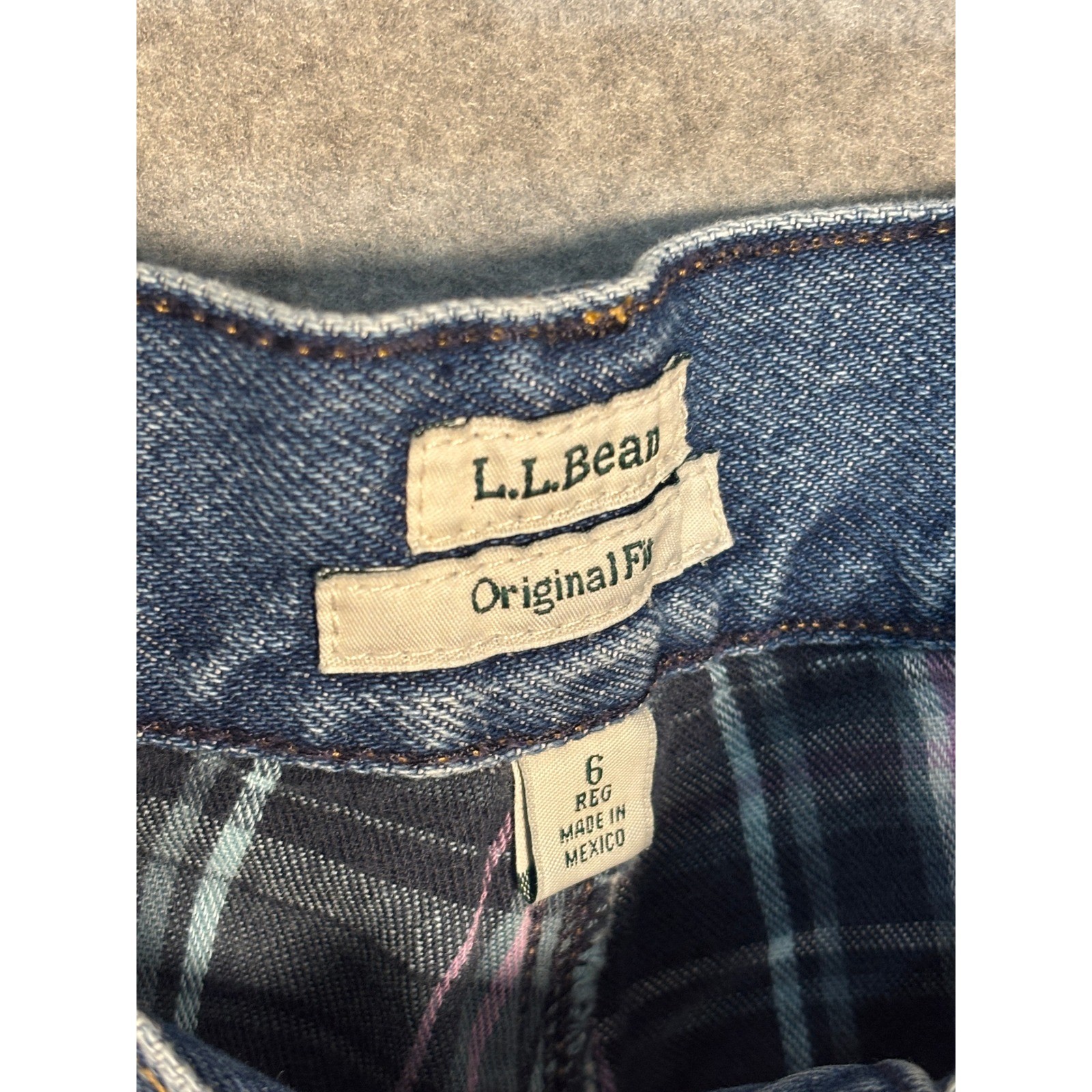 Vintage L.L.Bean Flannel Lined Jeans Women 6 Reg Straight Leg Plaid Mom Jean
