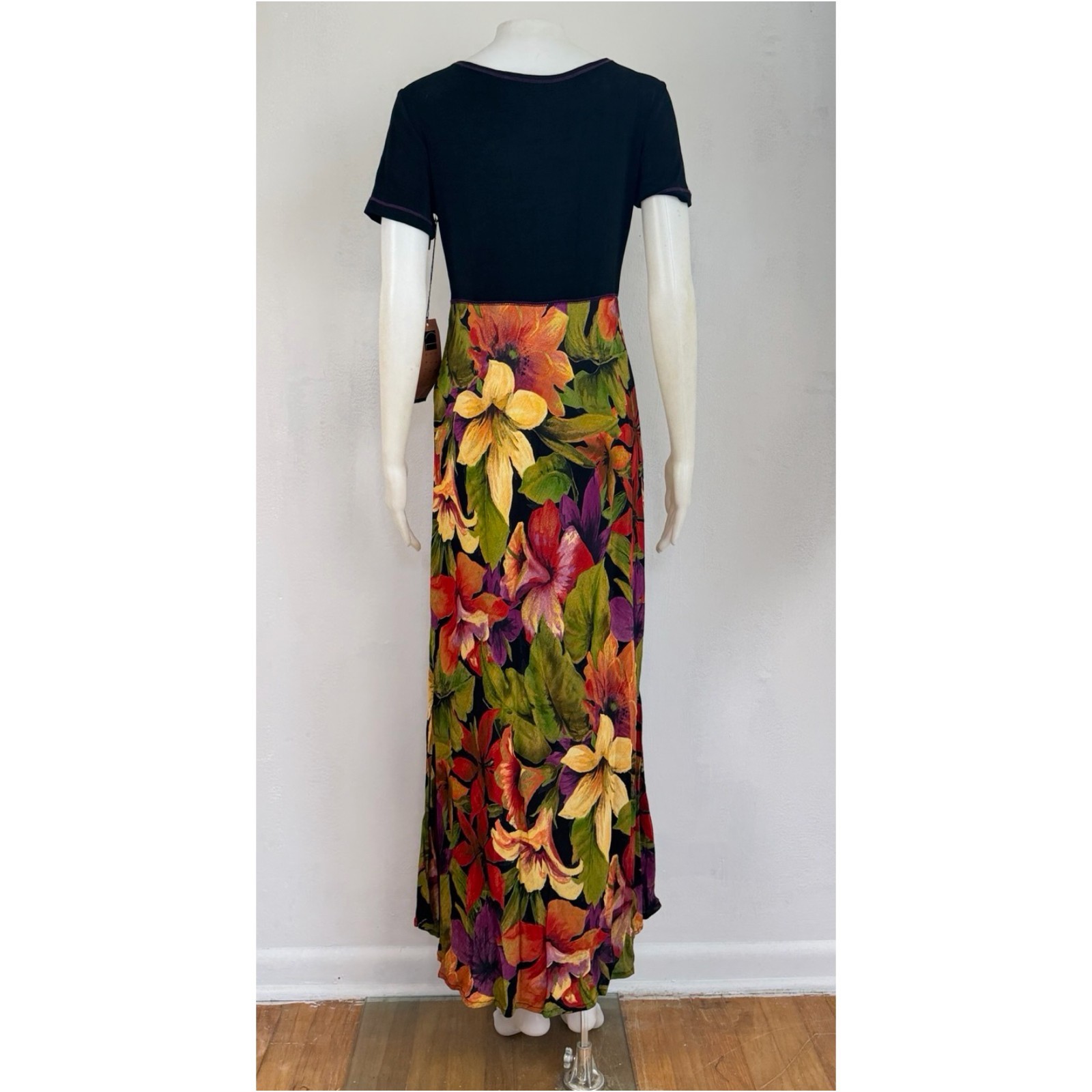 Vintage Floral Print Maxi Dress Size Small 90s Carole Little Bias Cut Sundress