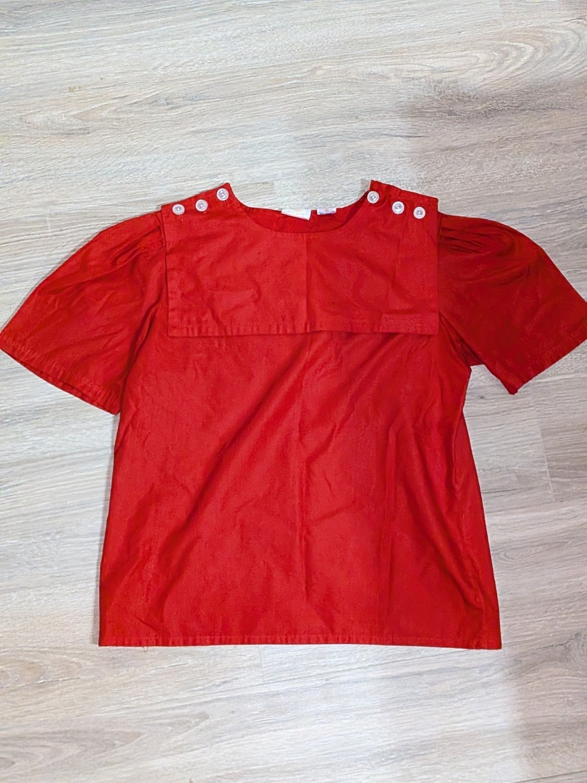 VTG 60s Career Guild Red Poplin Short Sleeved Blouse W/ Detachable Collar Sz M