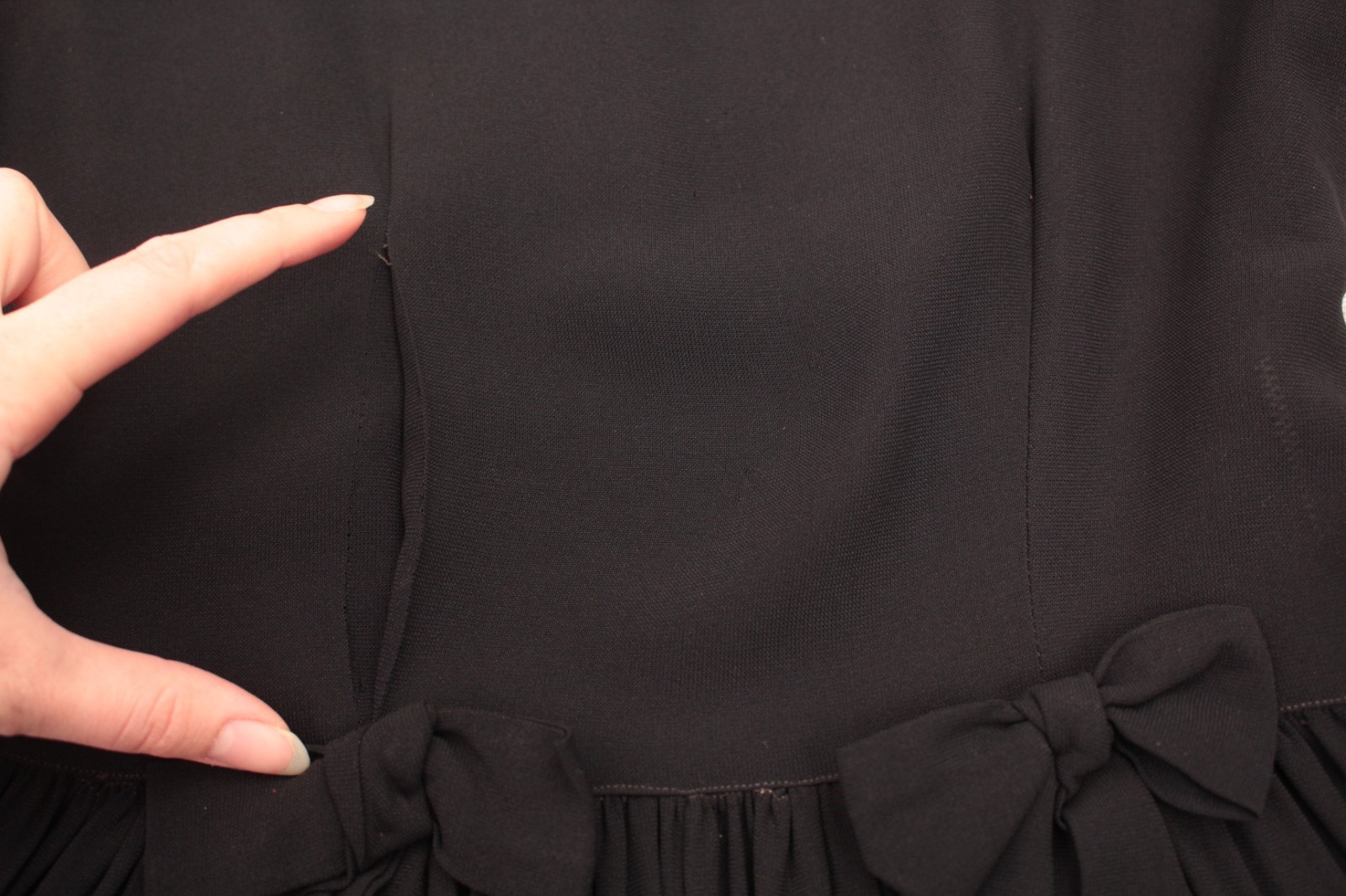Vtg Women’s 30s Black Sheer Dress W/ Bows At Front Waist Sz XS/S 1930s
