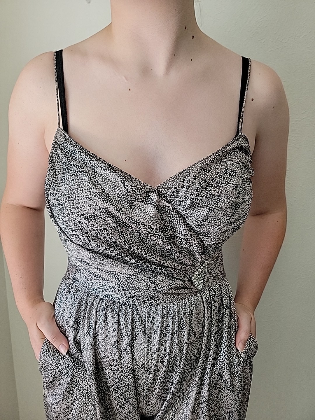 Vintage 80s Snakeskin Sparkle Jumpsuit With Bling Broche Rock Dissco Party 12?