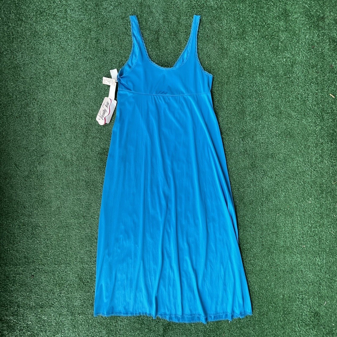VANITY FAIR Vintage Dark Teal Blue Long Tank Nightgown WOMANS LARGE