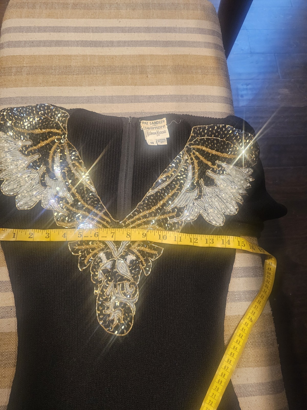 Vintage 80’s Pat Sandler For Wellmore Beaded Sequin Black And Gold Sweater Long