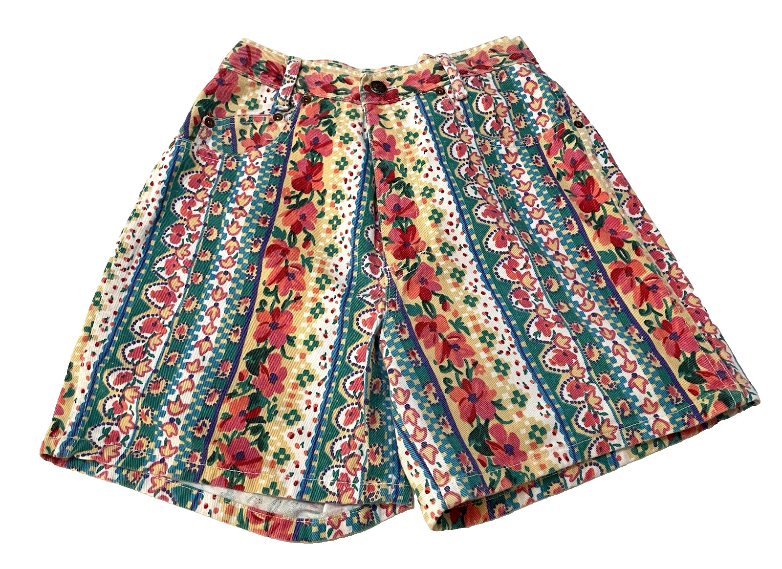 Vintage 80s 90s Floral Print High Rise Hippie Grunge Punk Denim Jean Shorts XS