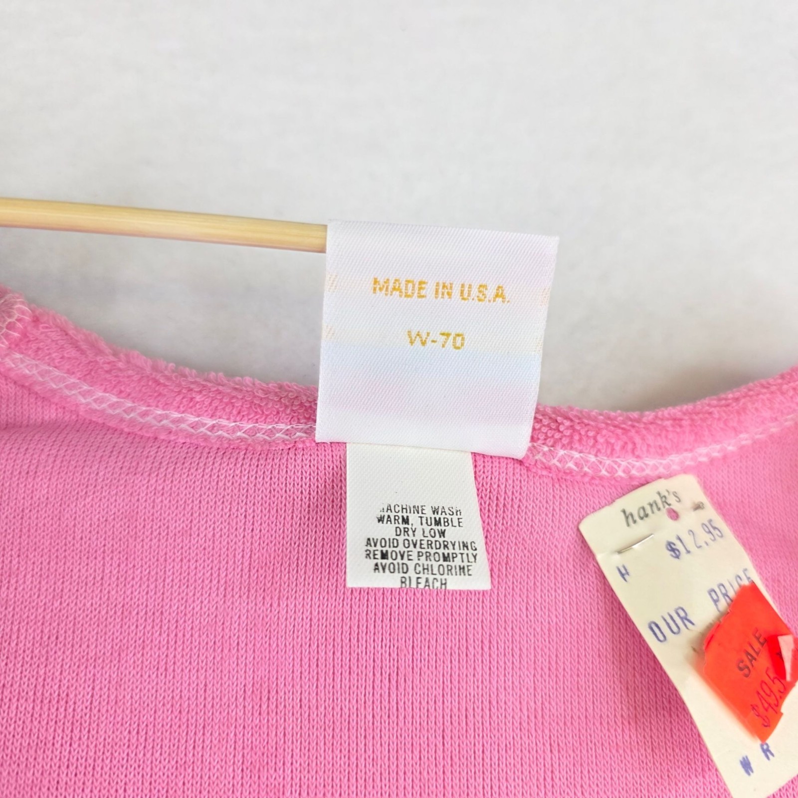 Vintage Wrangler Cap Sleeves Terrycloth Tee M Pink Deadstock USA Indie Coquette