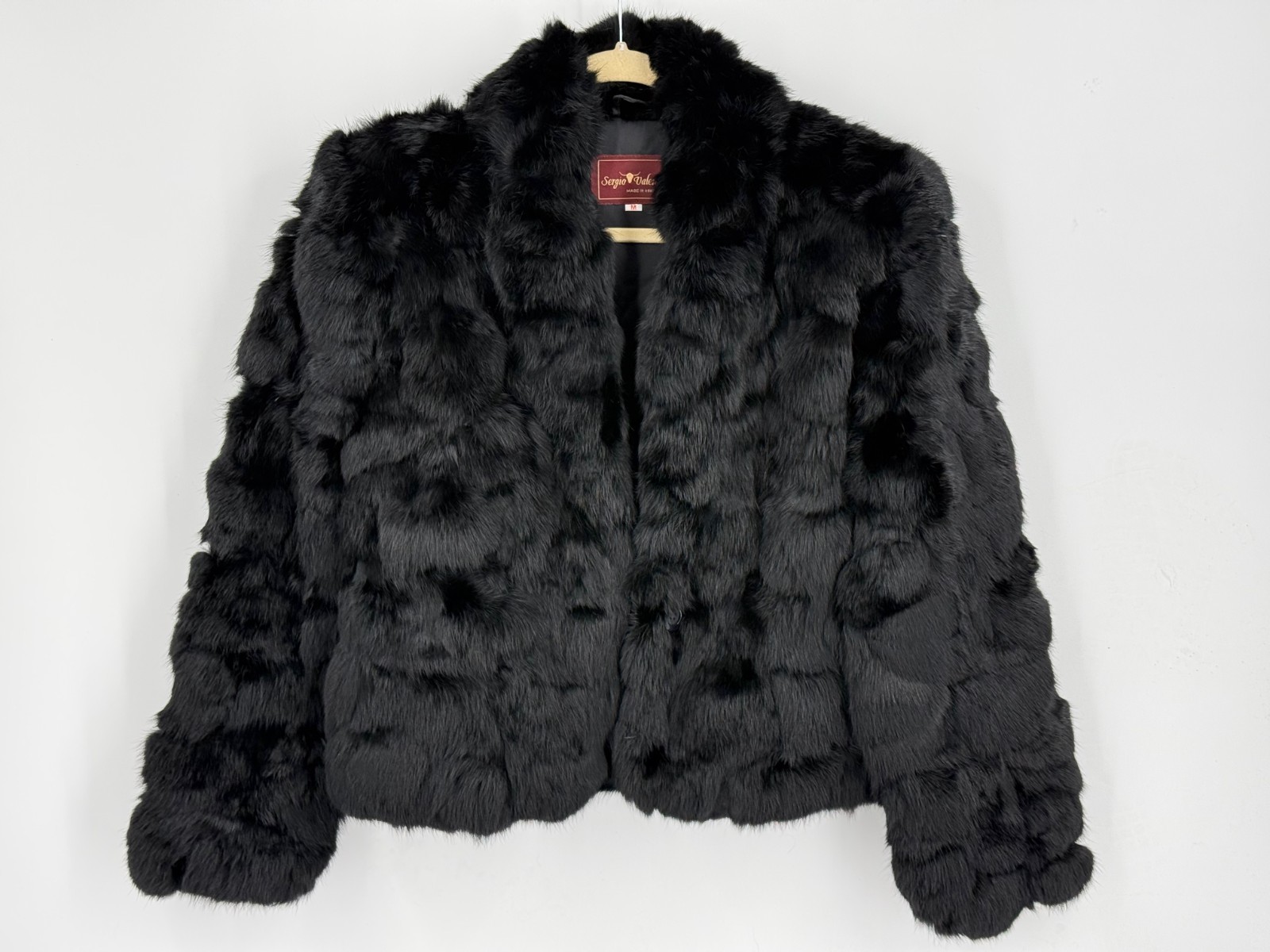 Vintage 1980s Sergio Valente Black Genuine Rabbit Fur Coat Women’s Size Medium