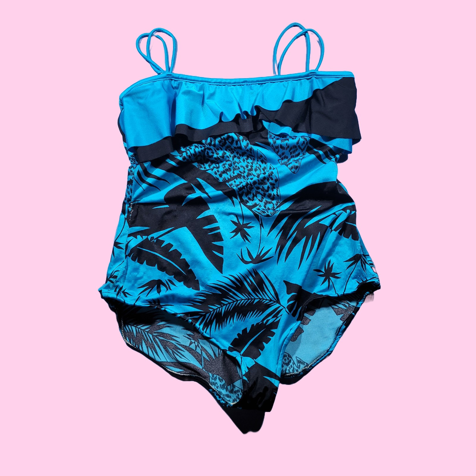 Vintage 80s/90s Blue And Black 1 Peice Bathing Suit Size Xxl, 1/2x