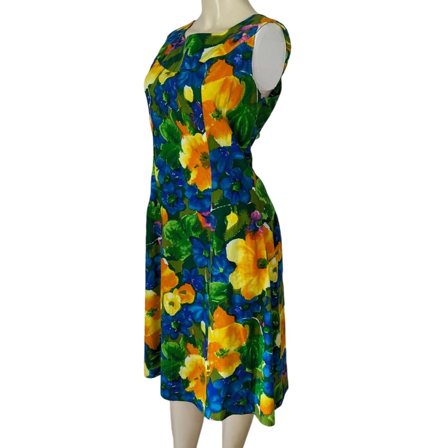 THE HOUSE of MUUMUUS sleeveless A-line Hawaiian colorful Floral Vintage dress L