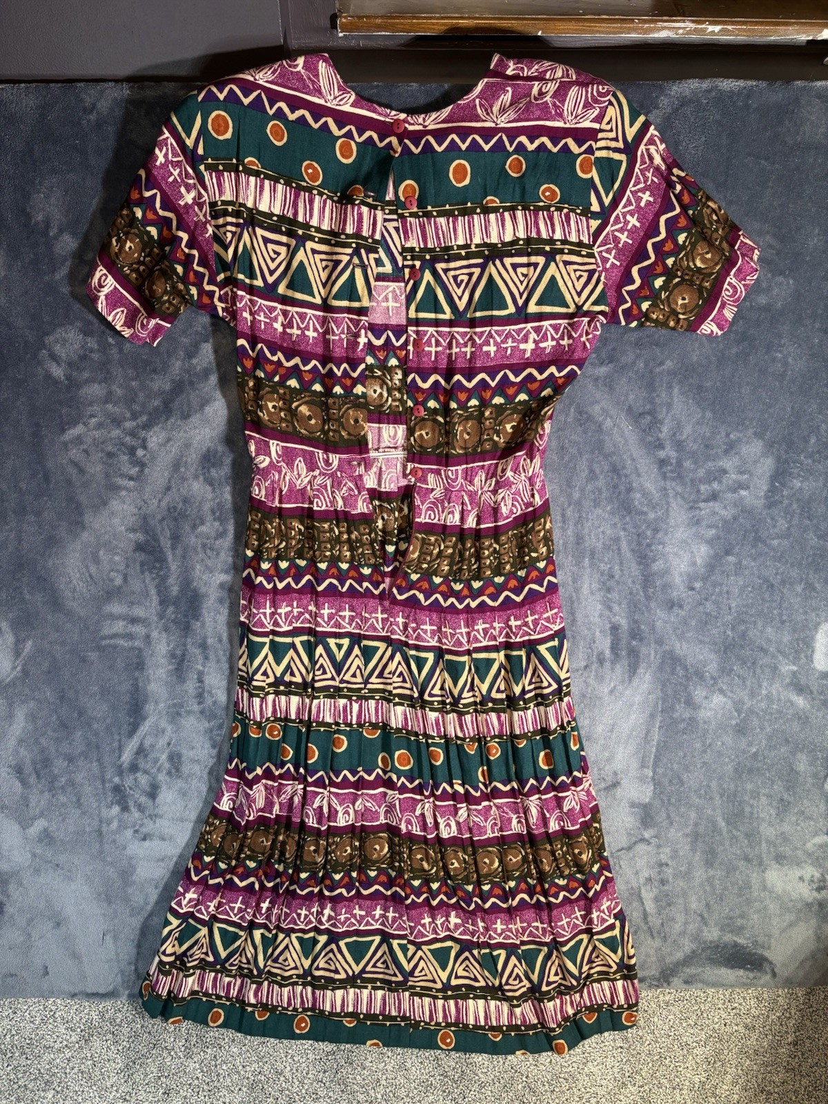 RabbitRabbit Geometric Multicolor Pink Rayon 90s Vintage Dress with Belt Size 12
