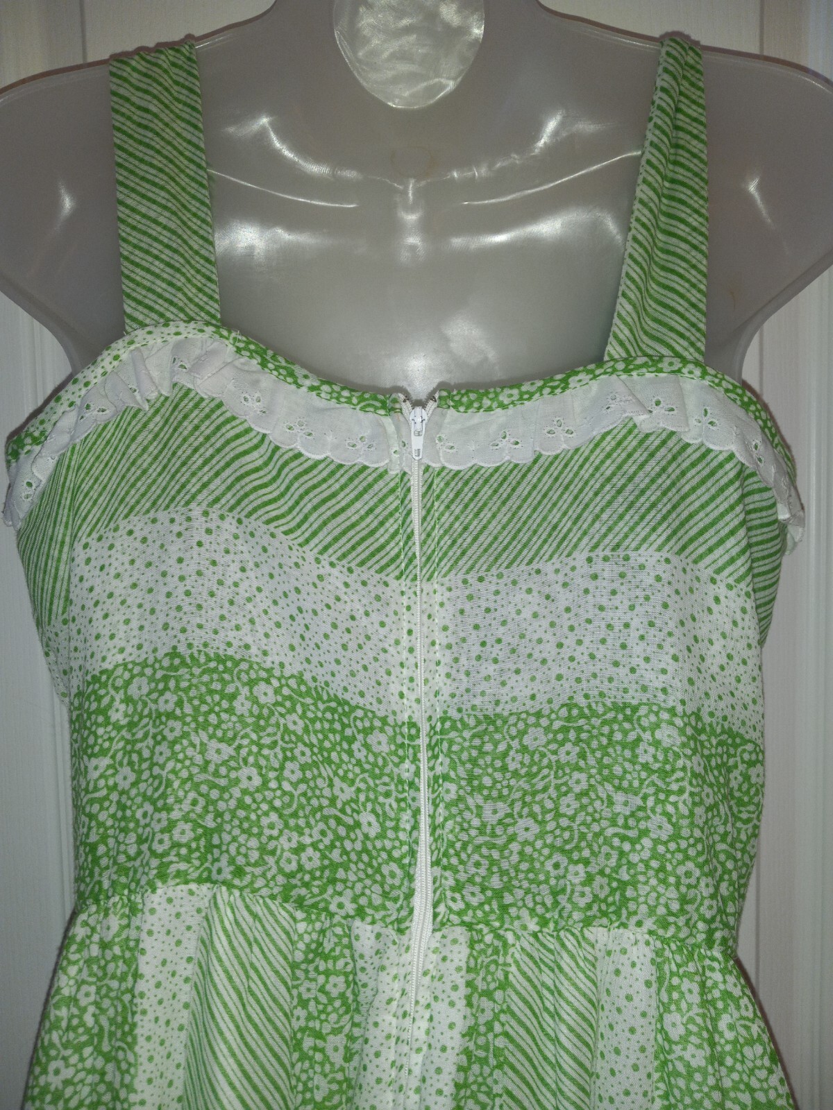 Vintage 70s Kenny Classics Green Floral Prairie Sundress Hippie Cottagecore L