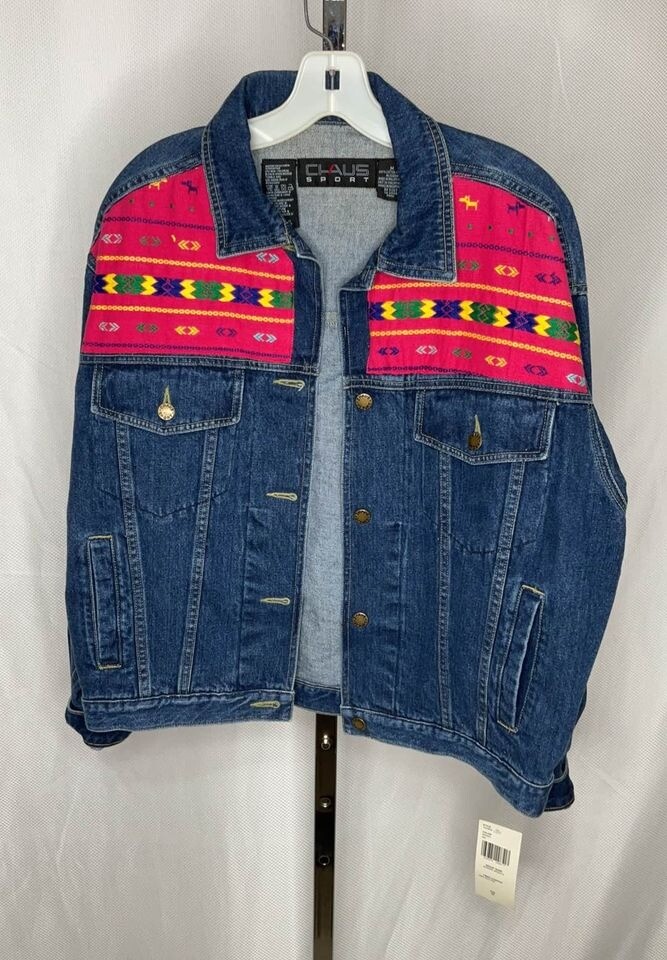 NWT Vintage 80s Claus Sport Denim Jacket M Aztec Southwestern Pink Trucker Rare