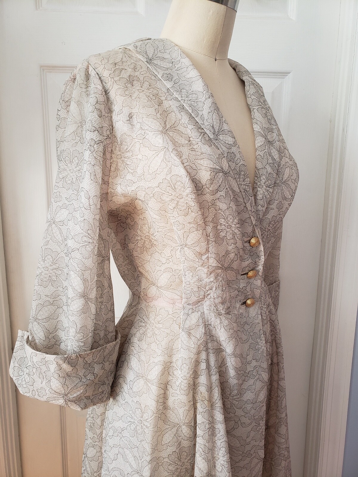 Vintage By Peer Lace Print Organza Peignoir Negligee Robe Small See Measurements