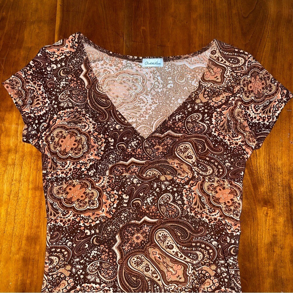 Vintage Made in USA Brown Paisley Babydoll Empire Top with Sparkle