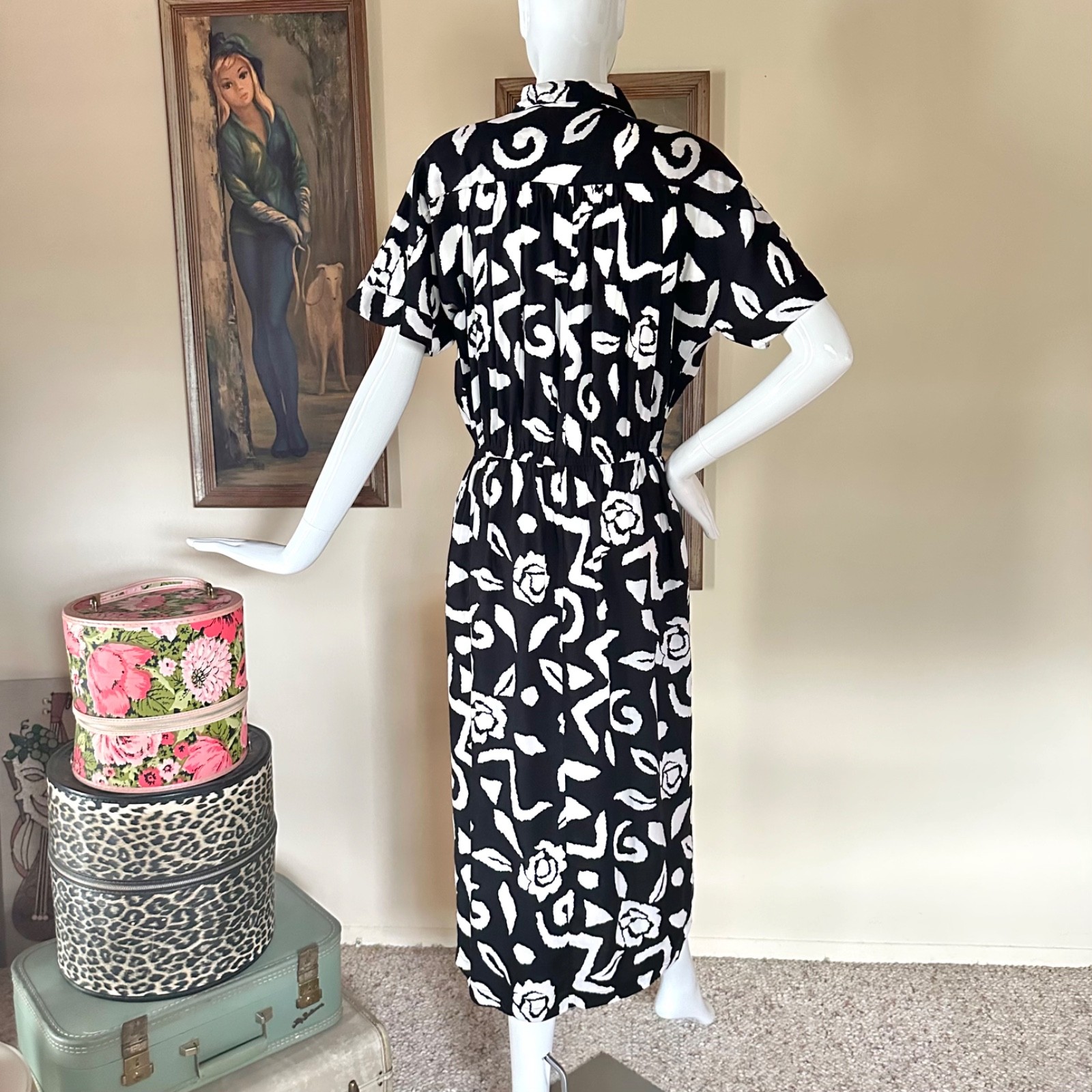 Vintage 1980s New Wave Together Abstract Print Shirtwaist Day Dress M/L