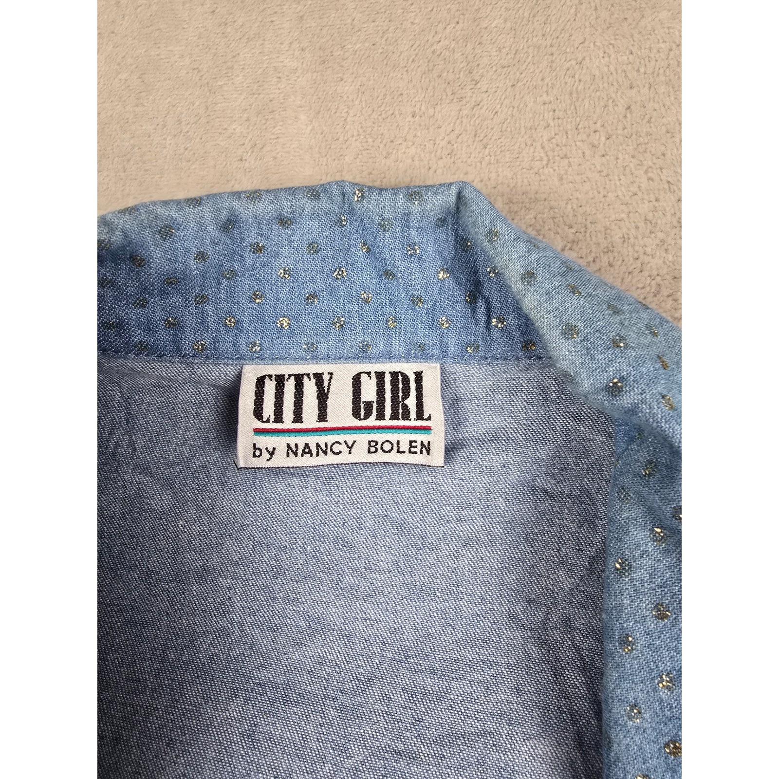 Vintage City Girl Blazer Womens L/XL Blue Gold Studded 80s Talon Zip *Read