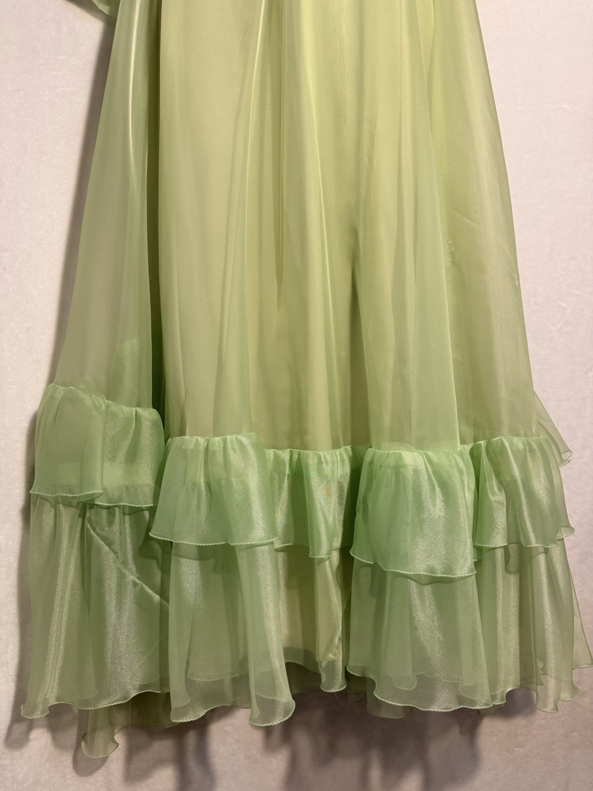 Vtg Mint Green Puffy Long Sleeve Maxi Cottagecore Prairie Ruffles Rare Dress