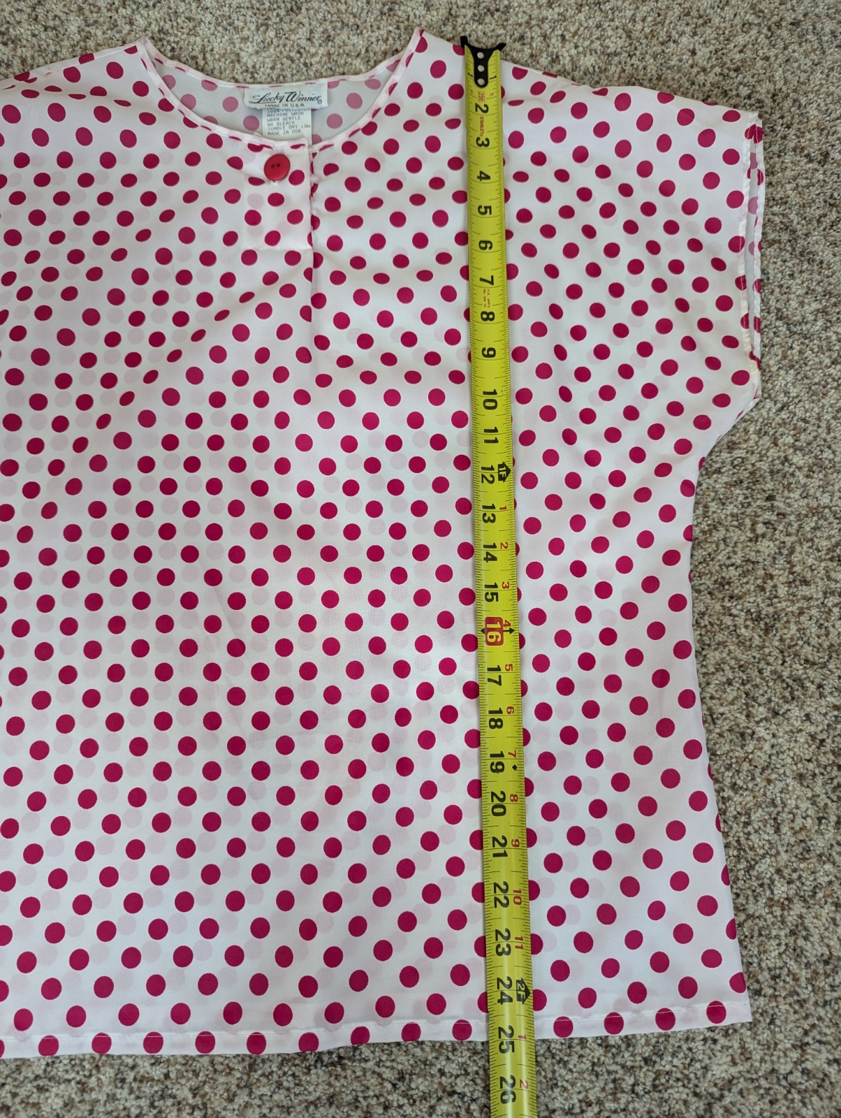 Vintage 80s Pink White Polka Dot Lucky Winner Blouse Short Sleeve Size Medium