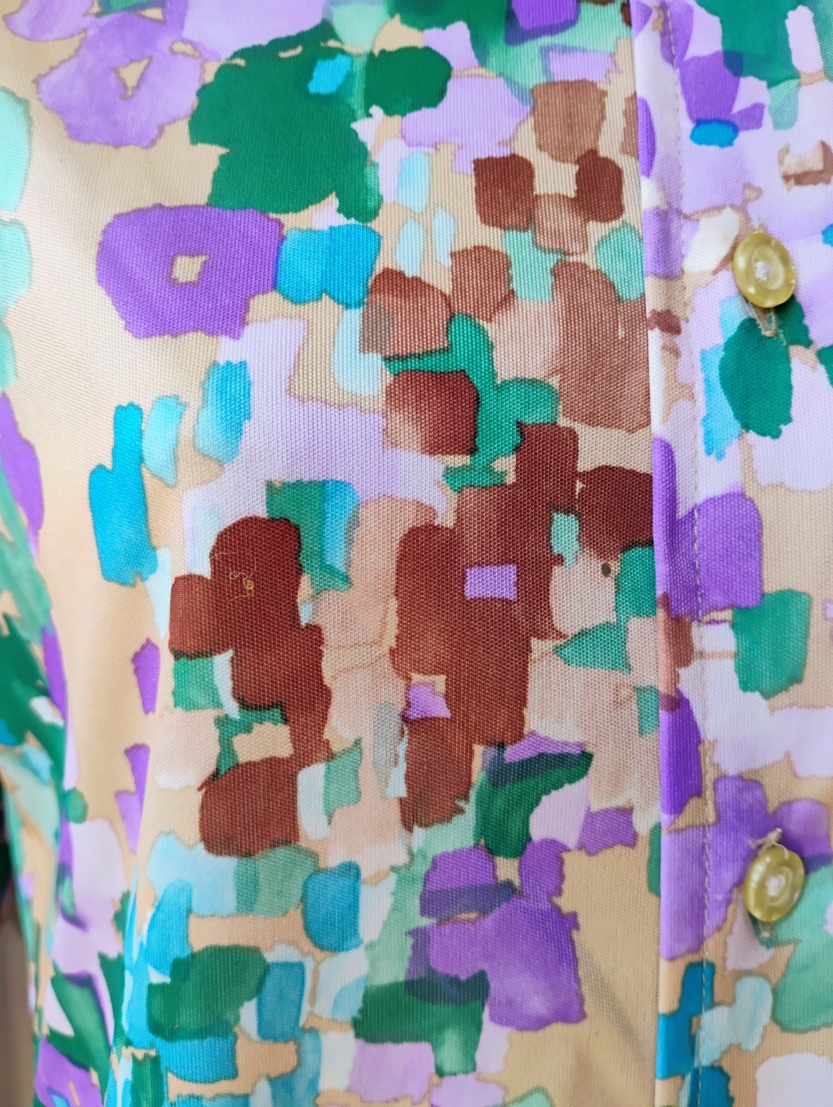 70’s „GIVENCHY for chesa” Lavender/Green Abstract Dagger Collar L/S Blouse 10