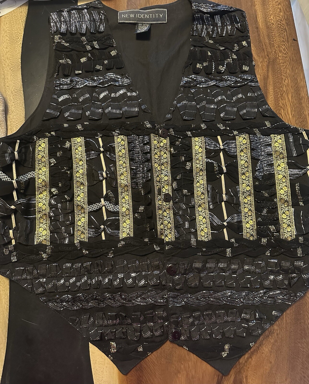 Vintage New Identity Black, Gold, And Silver Vest