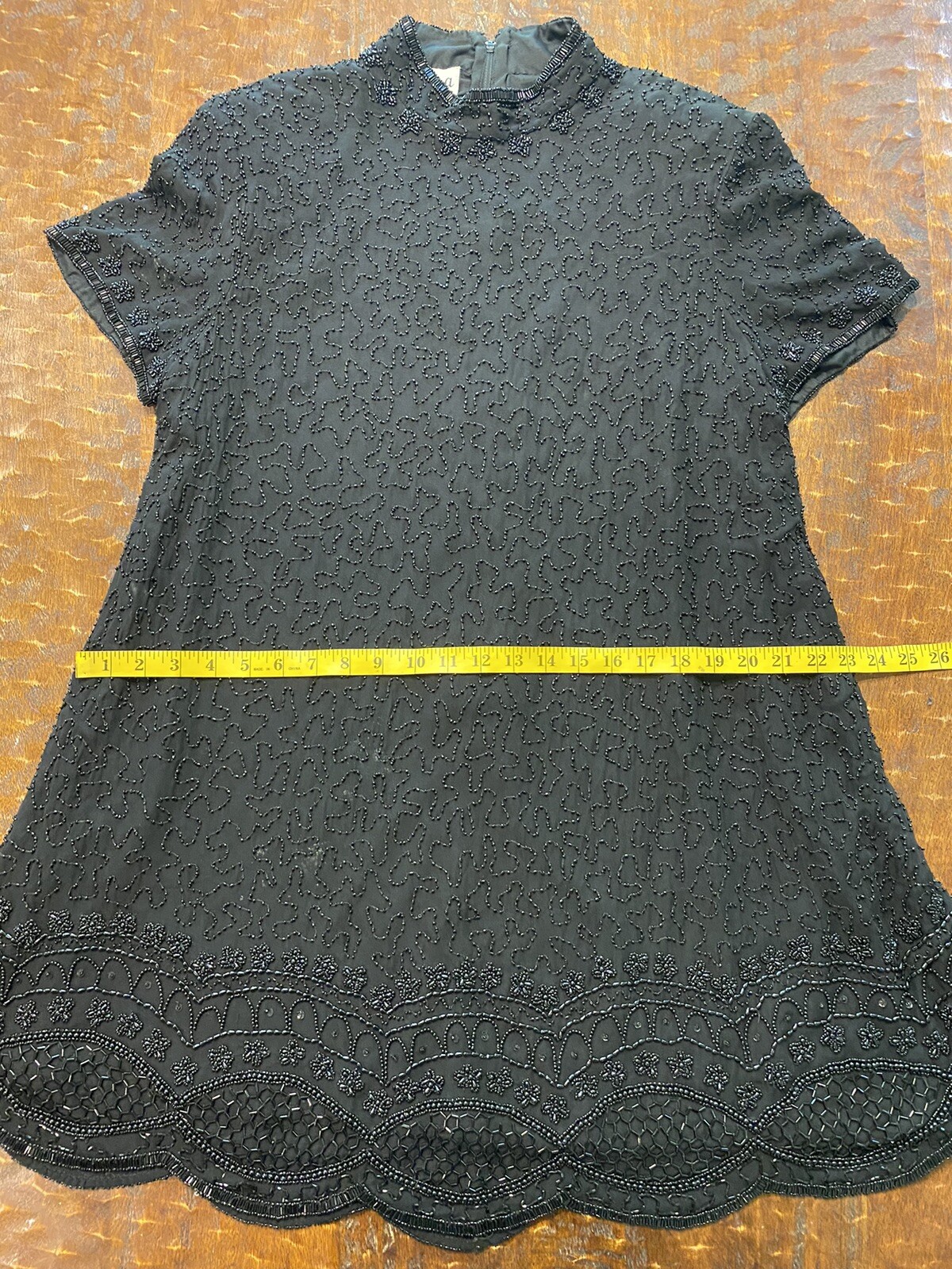 Vintage Jkara New York Black Beaded Knee Length Silk Size X-large Dress