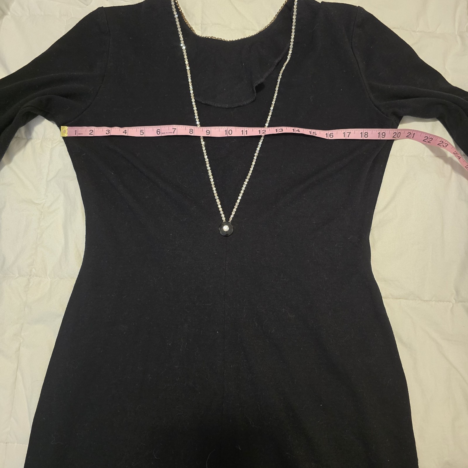 VTG Deep V-Neck Dress Embellished Long Sleeve Black Rhinestones Approx Sz L