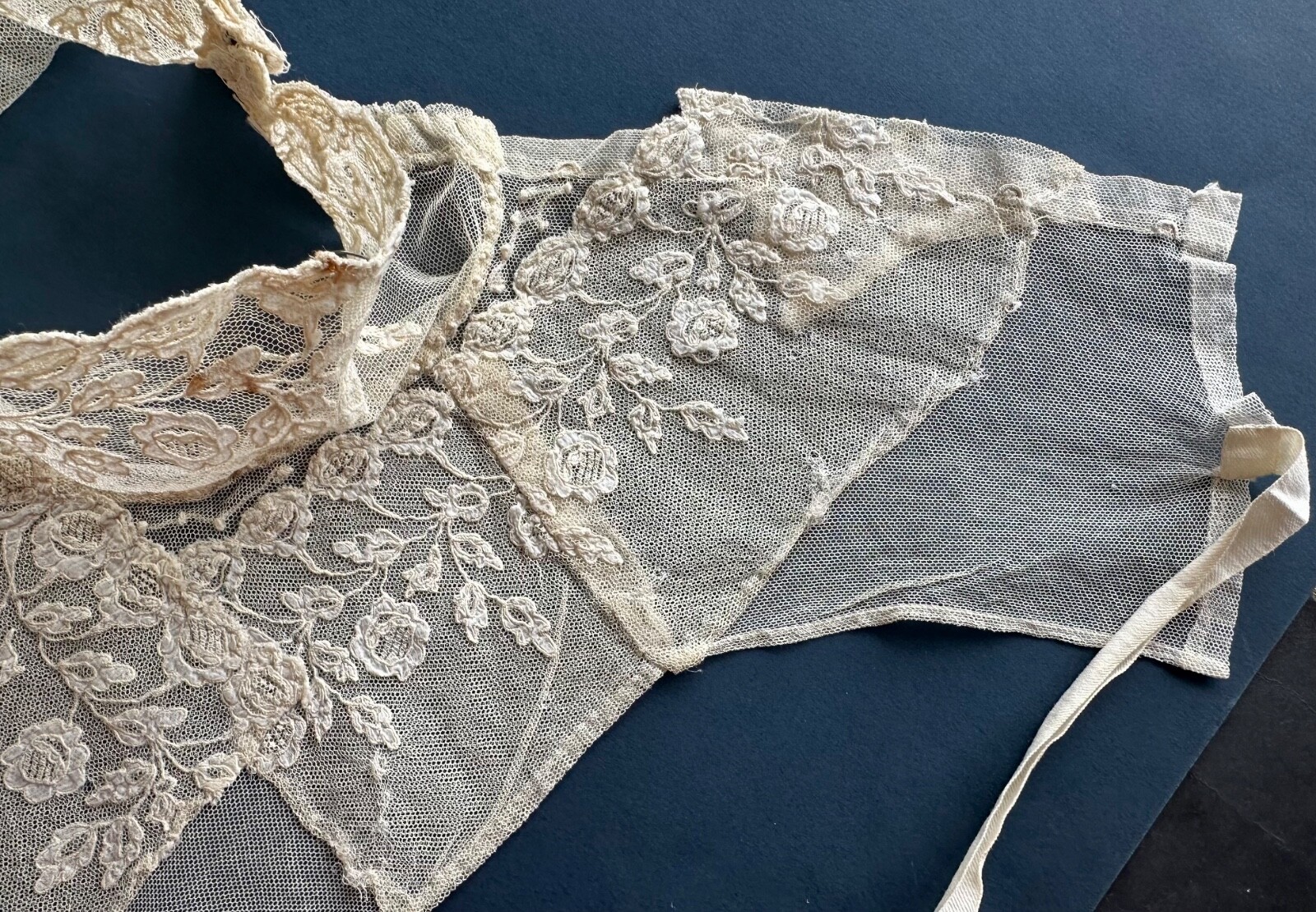 Antique Carrickmacross Lace Handmade Chemisette False Front with Choker Collar