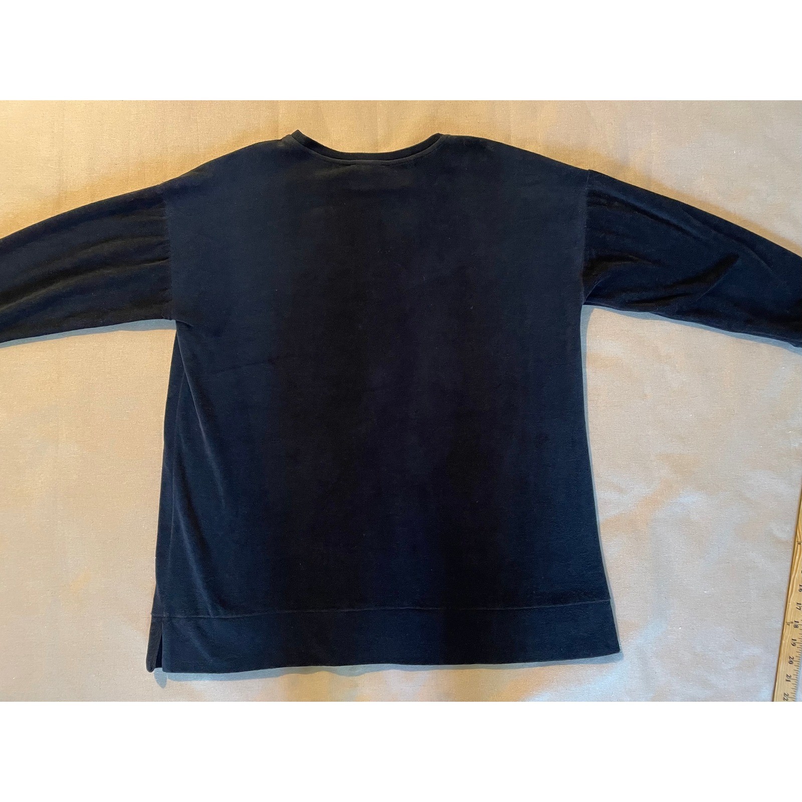 Eileen Fisher Velour Crew Neck Size M Black Organic Cotton Oversized Plush Cozy