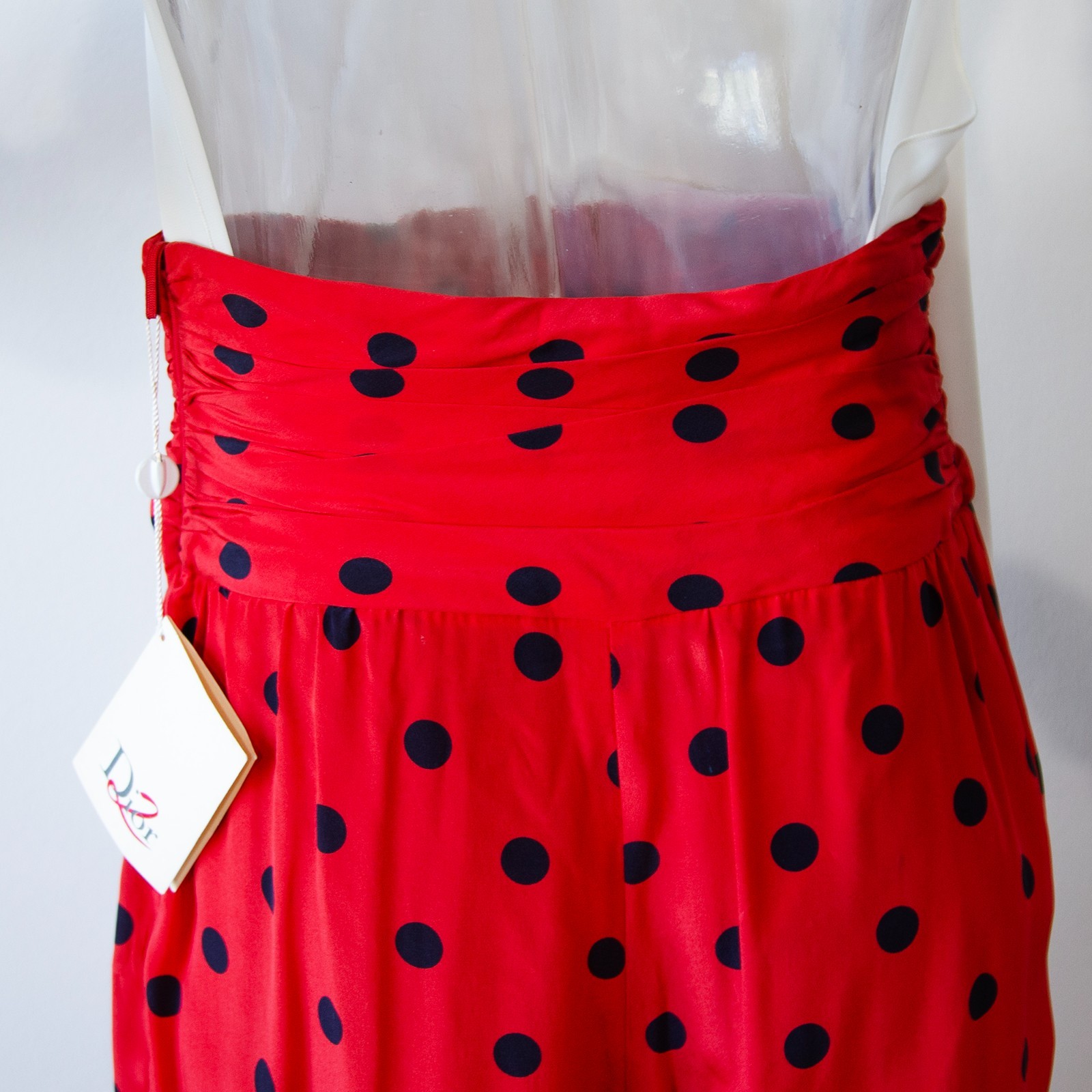 Vintage Dior Red Silk Black Polka Dot Wide Trousers NWT UK 8-10/US 4-6
