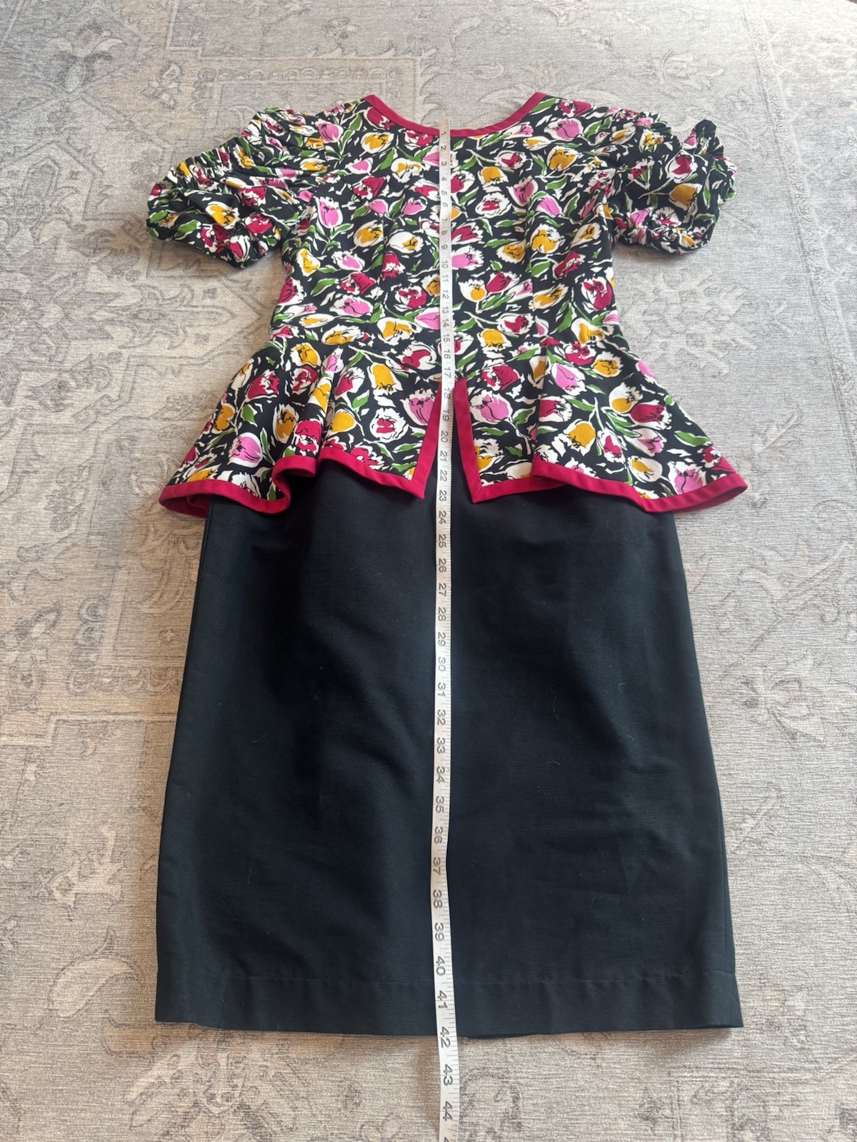 VTG Donna Morgan Non Stop 9/10 Multicolored Peplum Floral Bodice Combo Dress Y2K