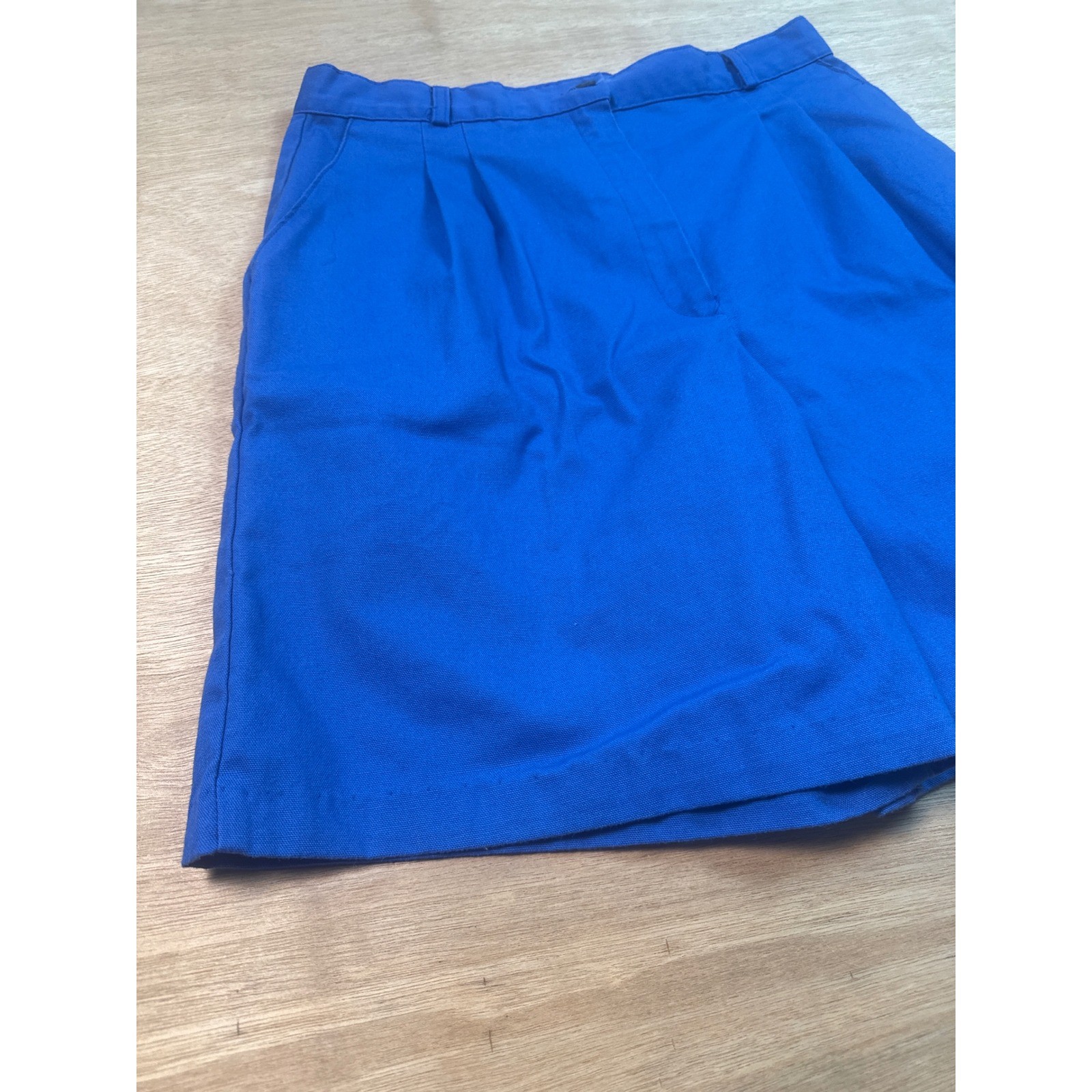 Vintage Pleated Shorts Women Size 14 Blue High Waisted Cotton Blend Retro