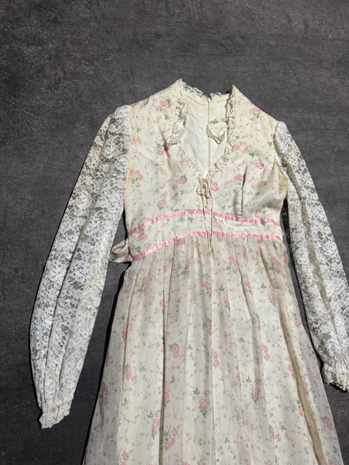 Vintage 60s 70s Boho Floral Peasant Victorian Cottage Core Prairie Dress XS