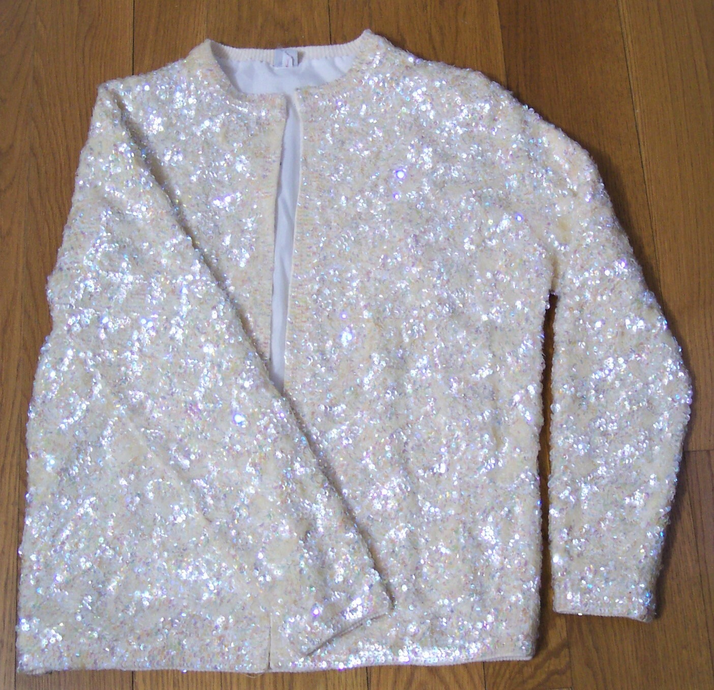 vintage stunning White Aurora Borealis sequins wedding Party grandmas sweater 42