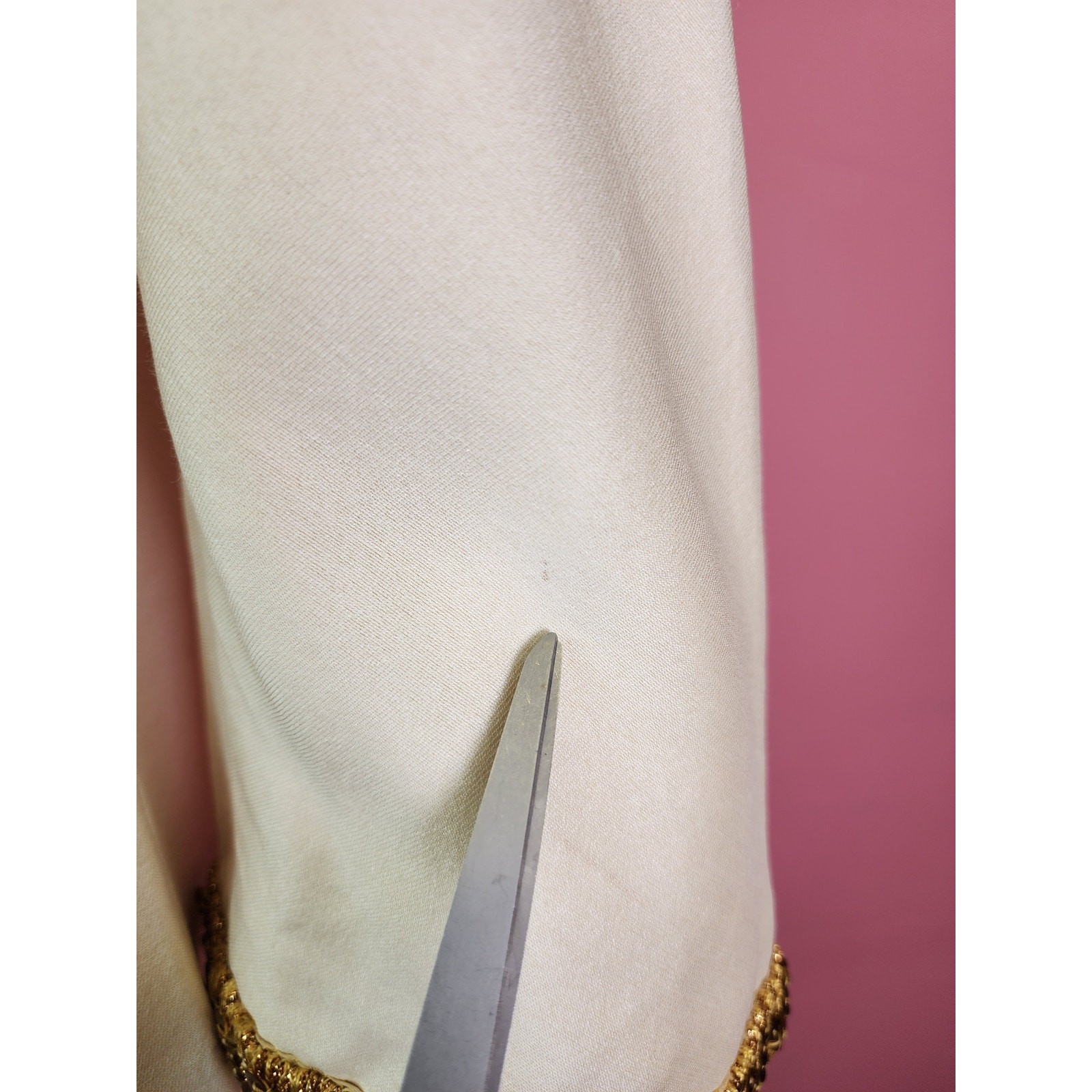 Vintage 1960’s Champagne Cream Gold Cord Trim Rhinestone Shift Dress I. Magnin