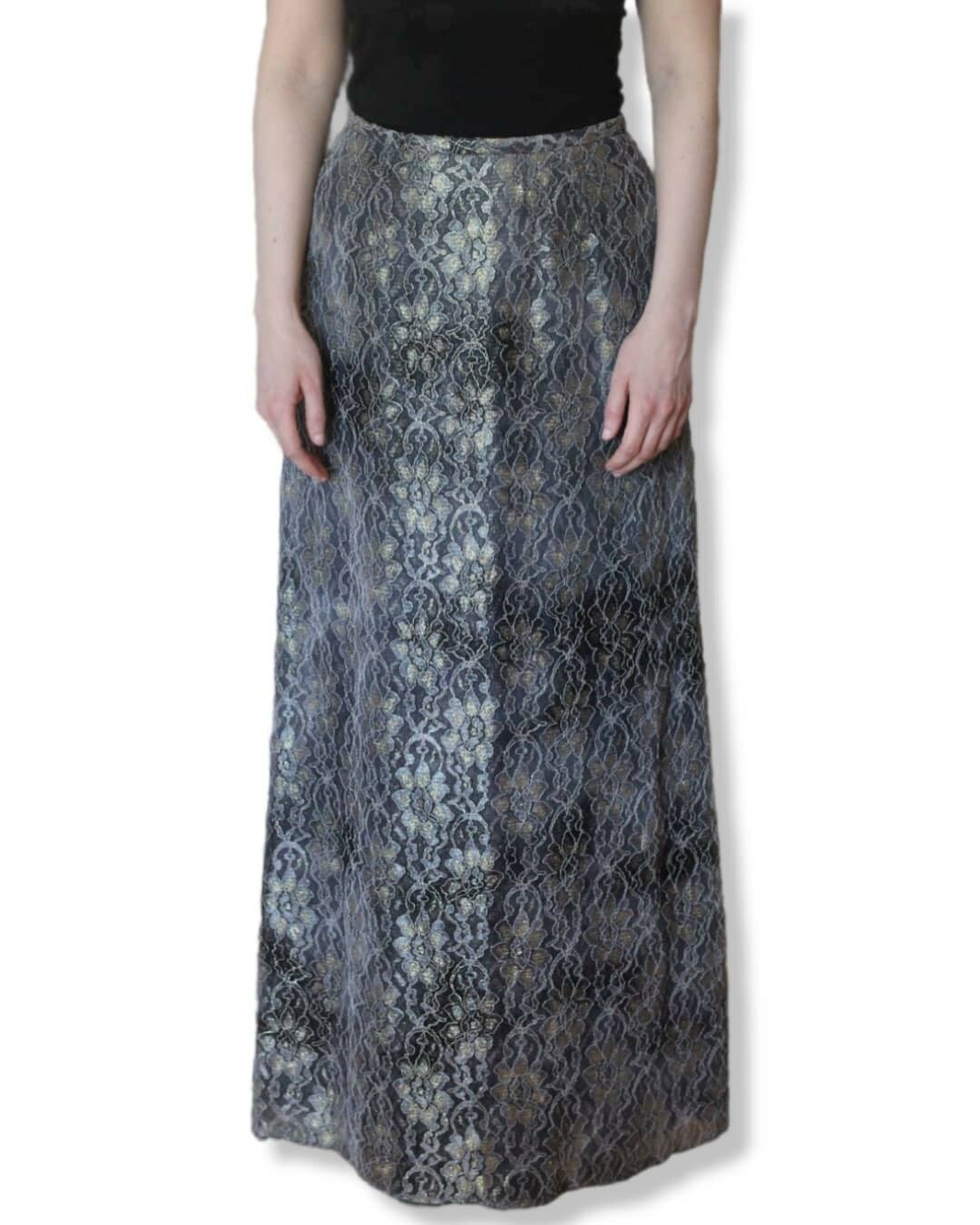 Vintage Metallic Lace Shell Top Maxi Skirt Bolero Cocktail Set JR Nites Caliendo