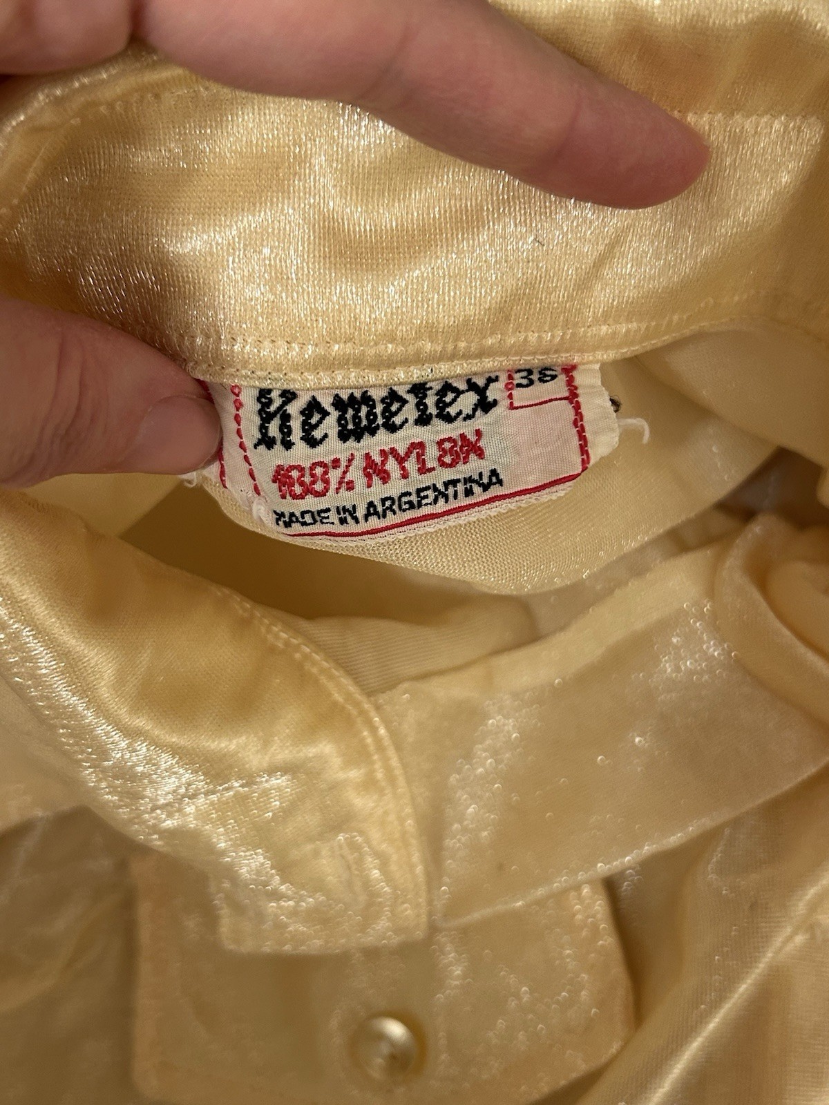 Vintage yellow ‘Kemetex’ button down shirt 100% Nylon size 36 Made in Argentina