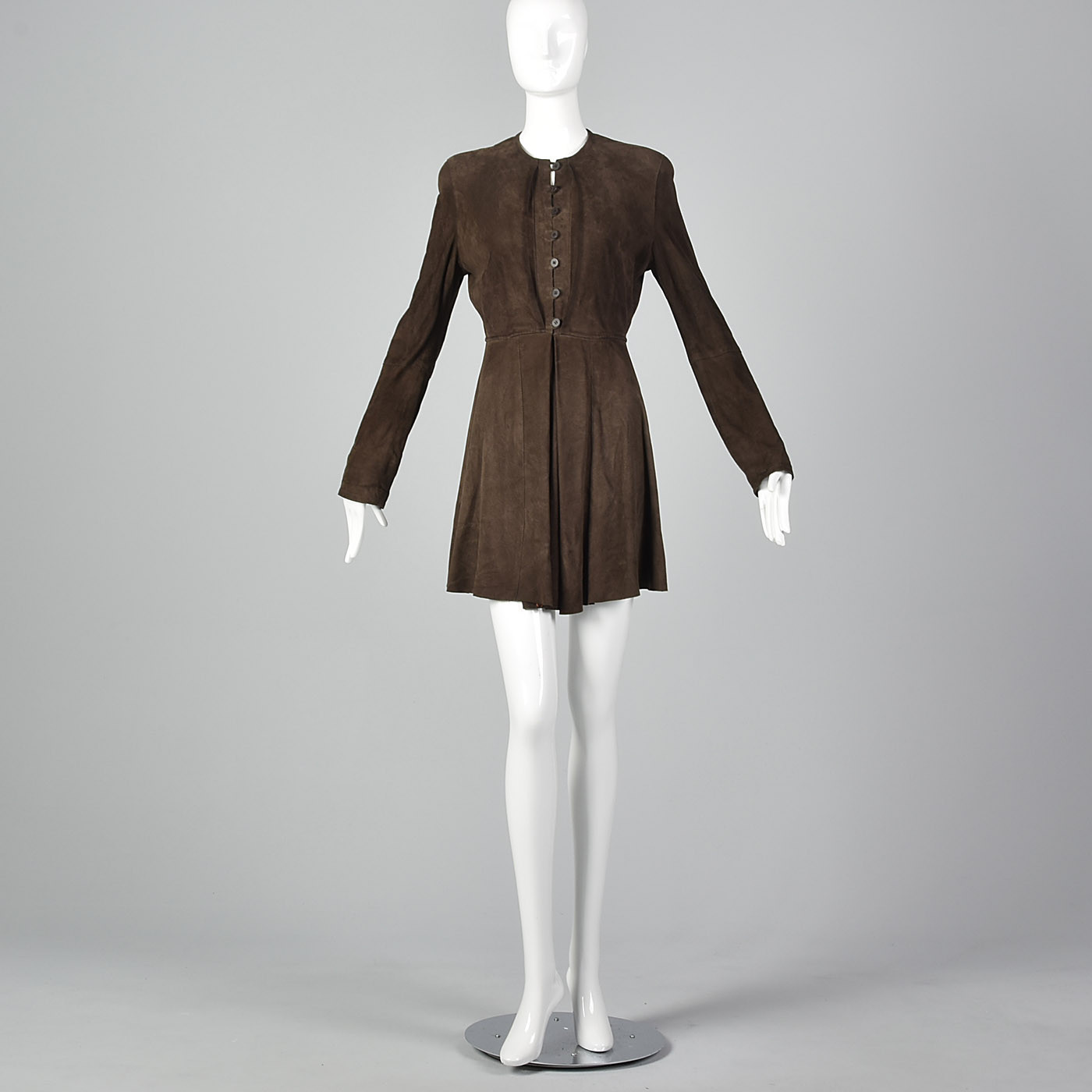 Small 1990s Giorgio Armani Brown Goat Suede VTG Leather Dress Long Sleeve